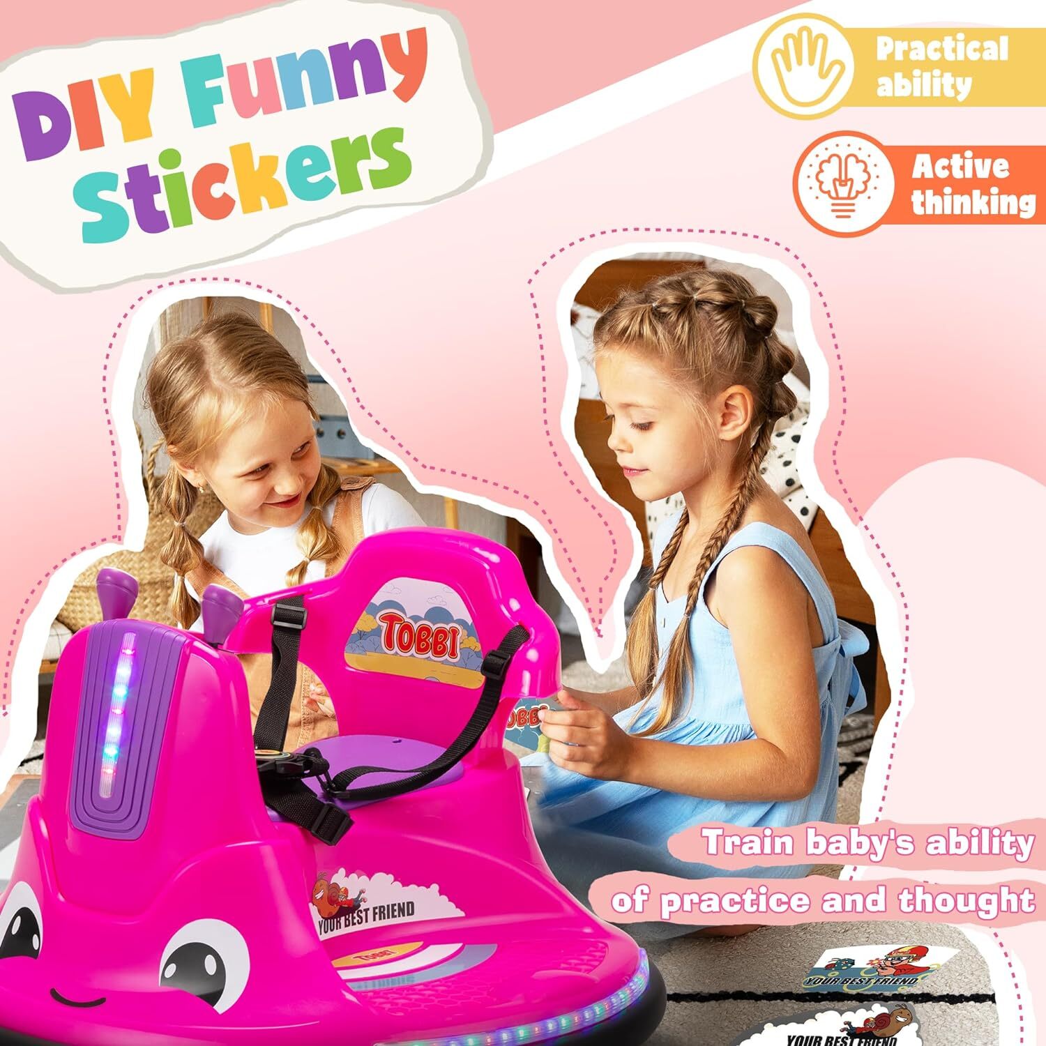 TOBBI 12v Toddlers Bumper Car Electric Ride On Toy 360 Degree Spin with Remote