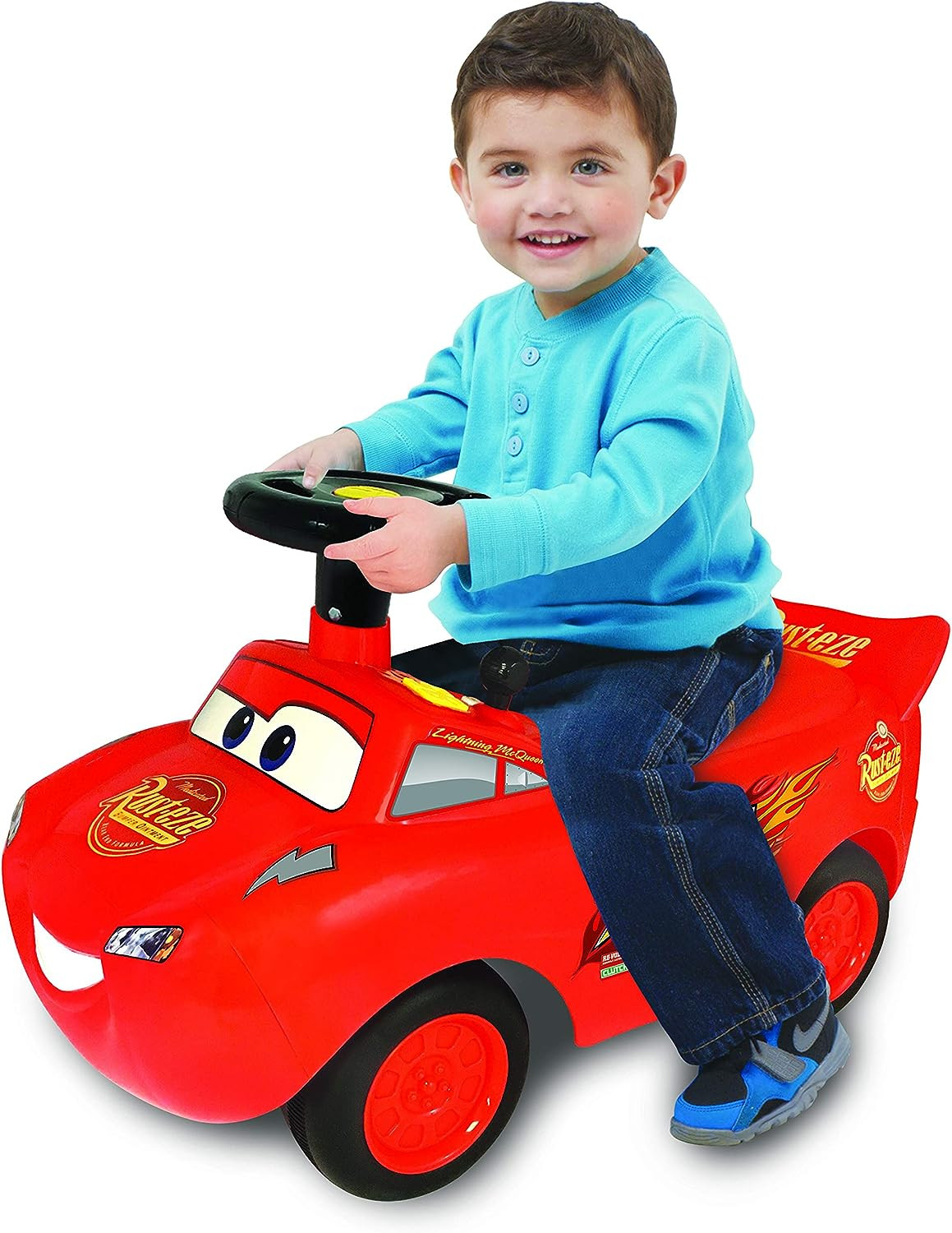 Kiddieland Lightning Mcqueen Racer Ride-On Car for Toddlers, Engine Sounds, Musi