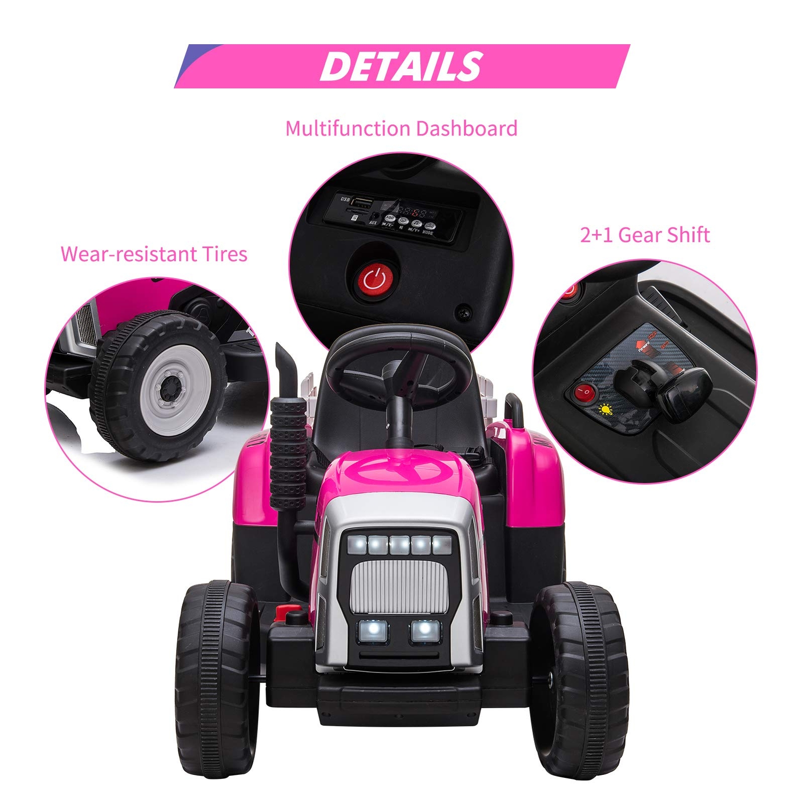 12V Kids Battery Powered Electric Tractor w Trailer Toddler Ride On Car w Remote