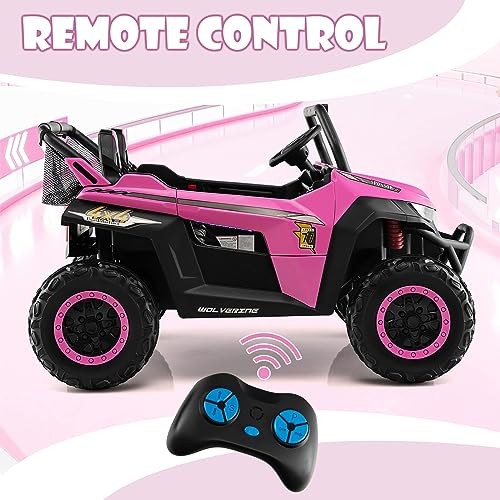 2 Seater Ride on Car for Kids, 12V UTV Kids’ Electric Vehicles Bright Pink