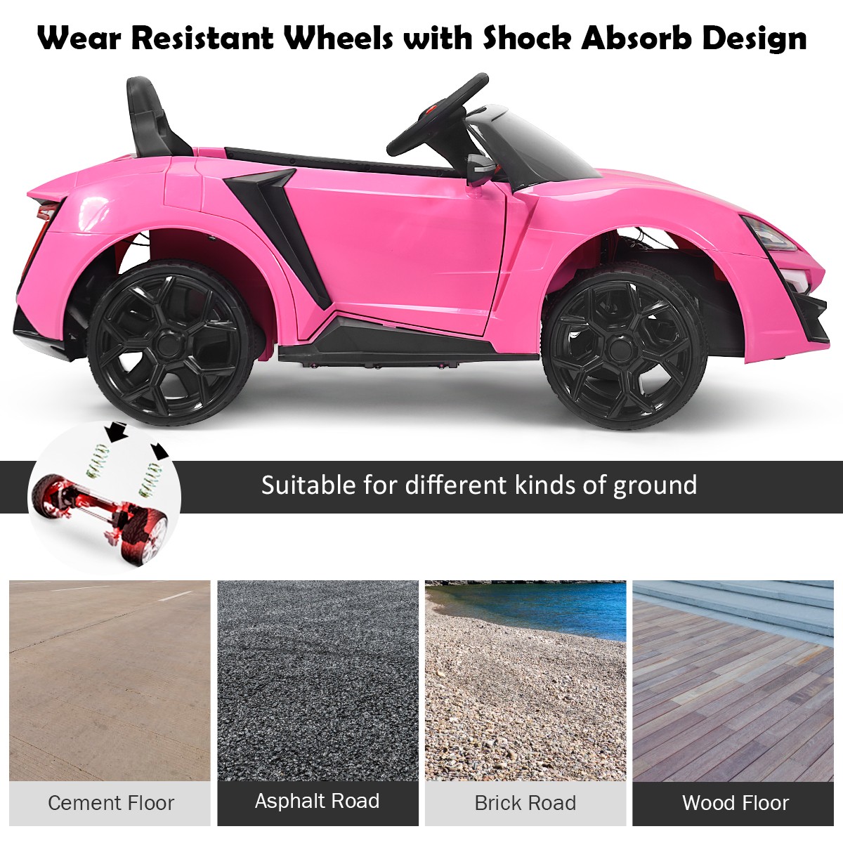 12V Kids Ride On Car 2.4G RC Electric Vehicle W/ Light Music Openable Doors Pink
