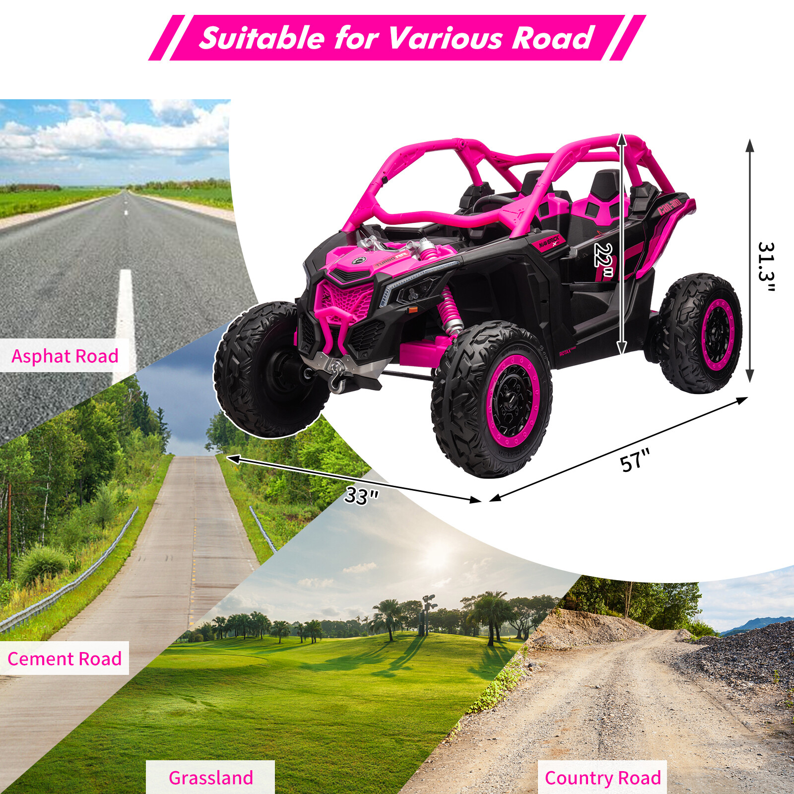 2 Seater Ride On UTV Car, Electric Off-Road Car, 4WD Kids Truck W/Remote Control