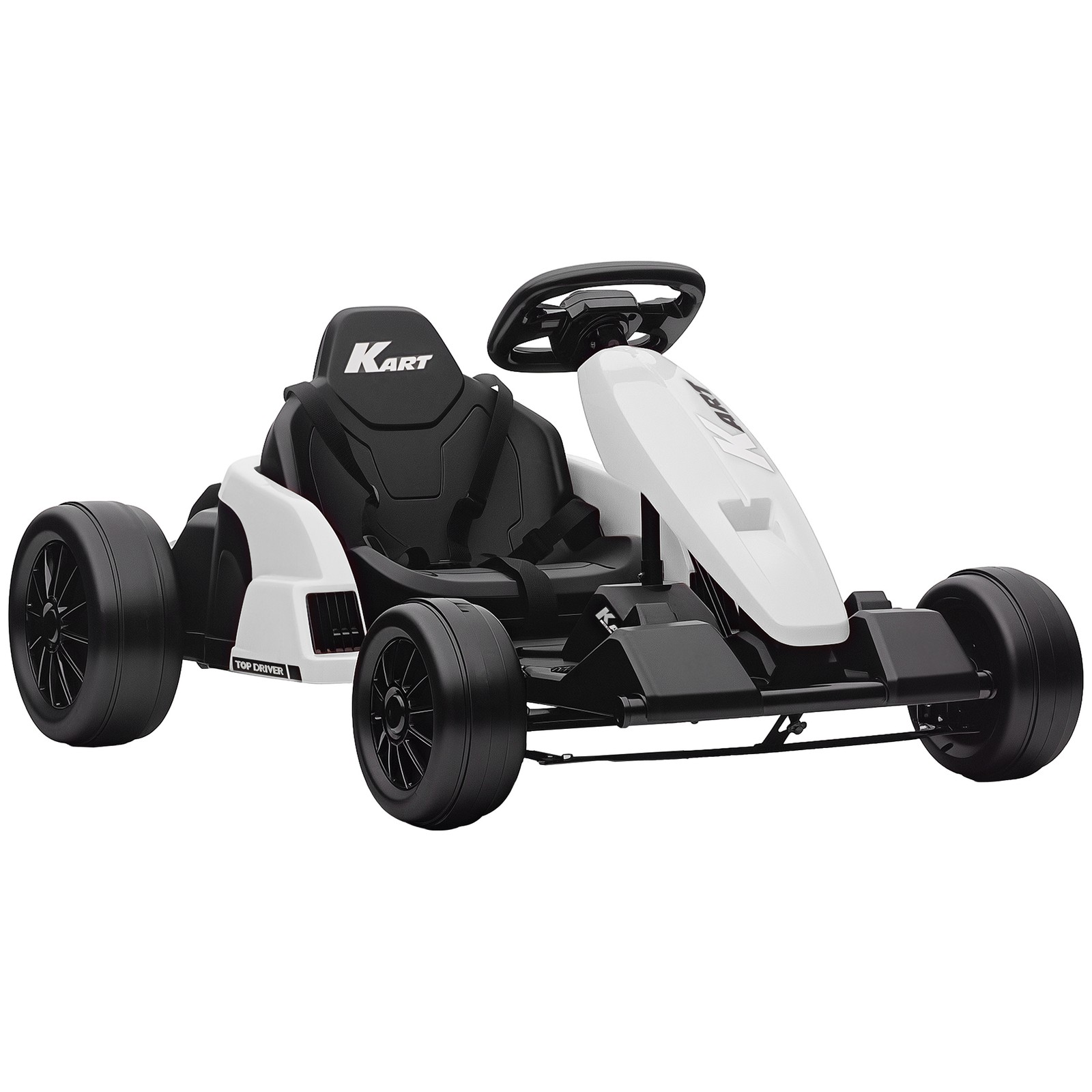 24V Electric Go Kart, Kids Drift Kart with Dual 150W Motors, White