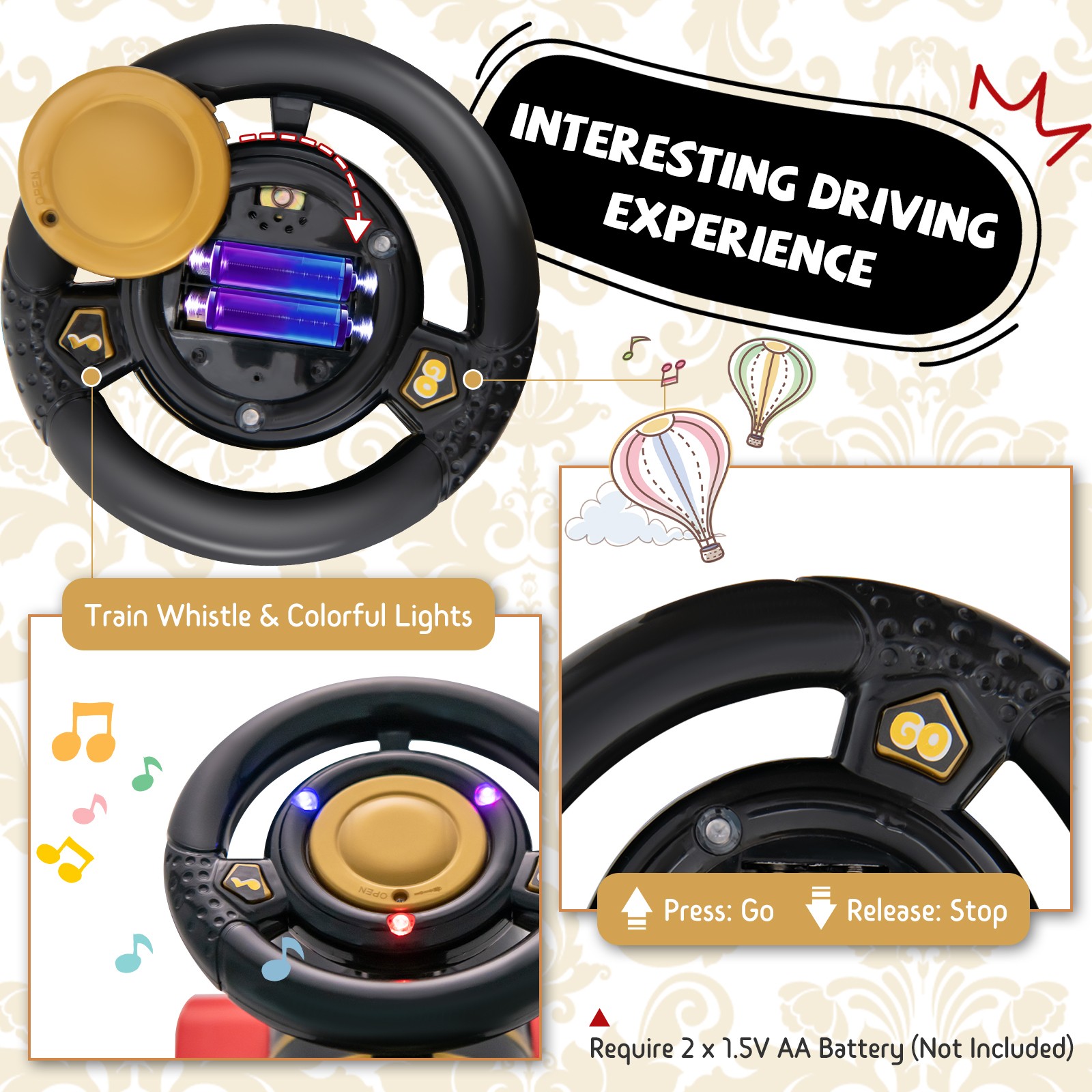 6V Electric Kids Motorized Train Toy with Unique Train Outlook & Stickers Black