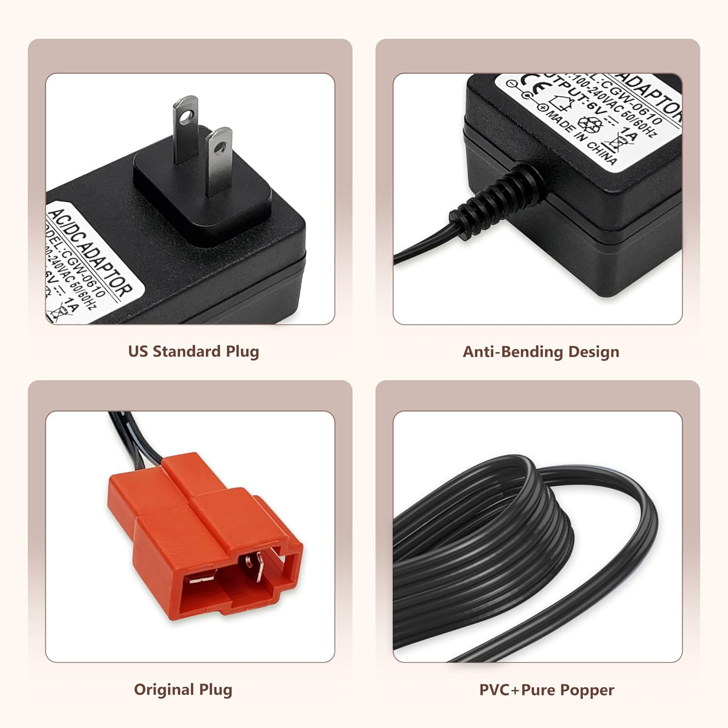 6 Volt Battery Charger for Kids Electric Car, Compatible with Minnie Mouse, BMX