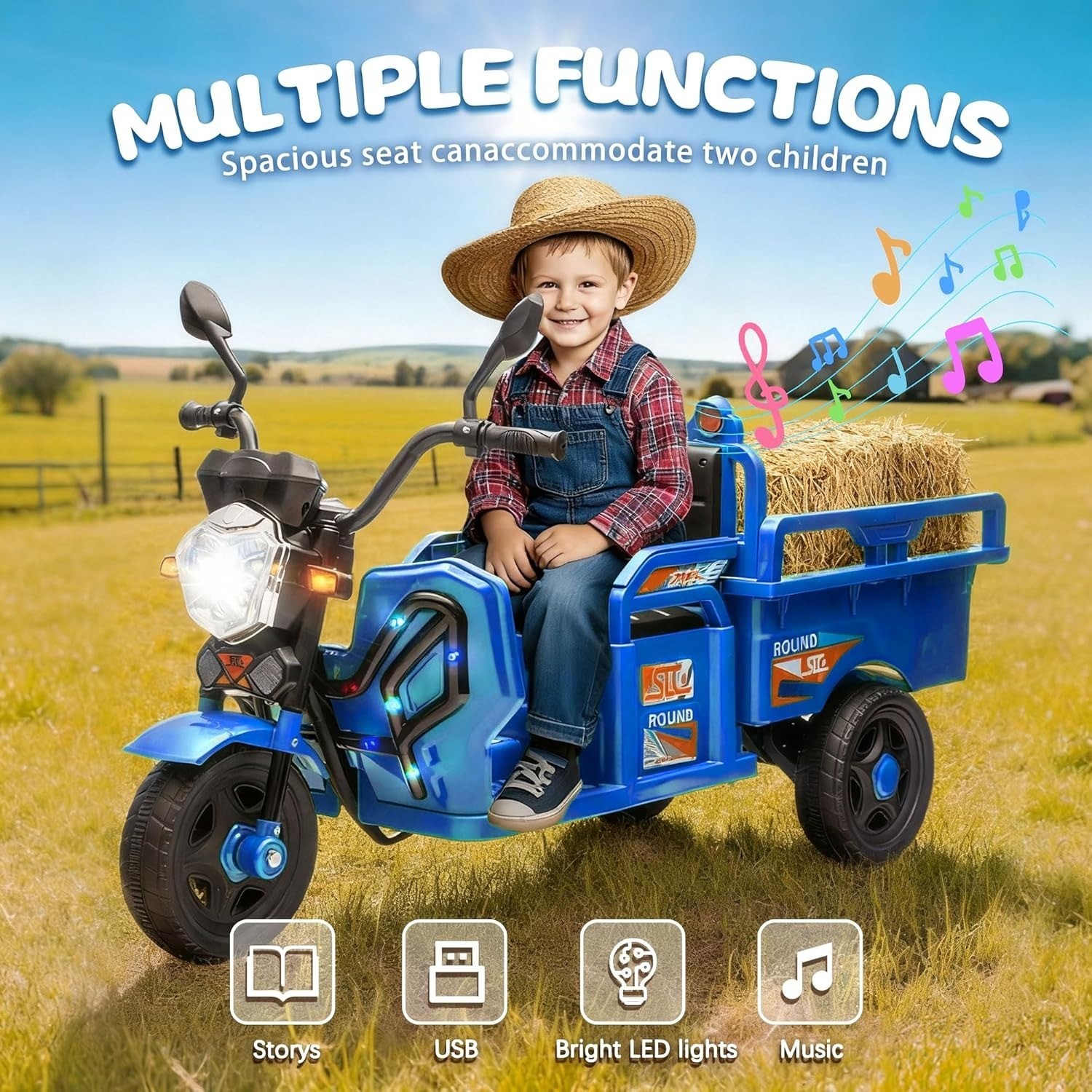 12V Kids Ride on Tractor with Cargo Bed Electric Dump Truck with LED Light Music