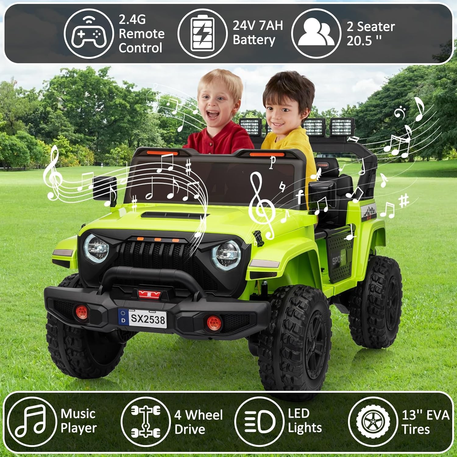 2 Seats 24V Ride On Car 4WD Electric Car Toys for Kids with Remote ＆ 7AH Battery