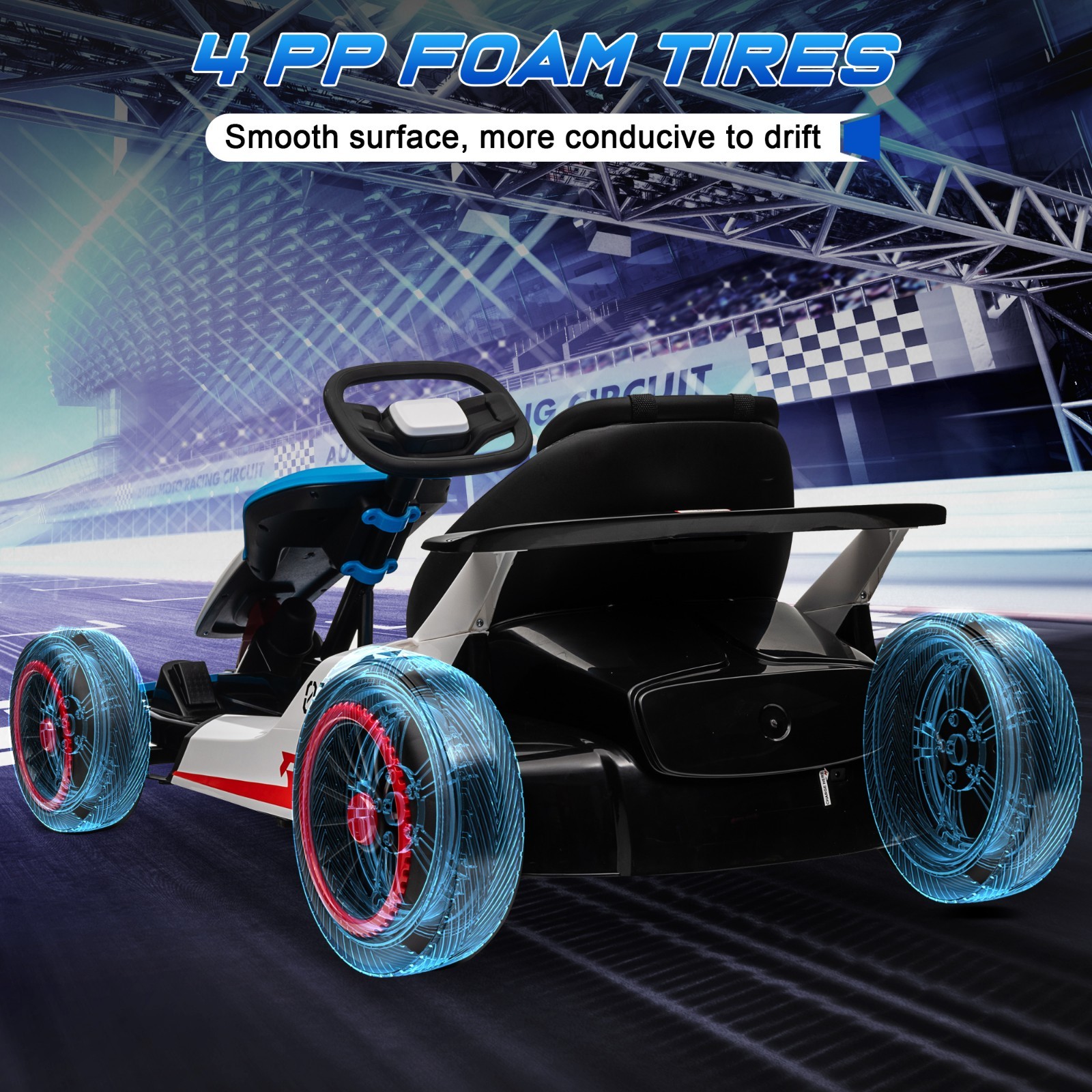 24V 2WD Ride On Race Car for Kids, Drift Kart Car W/ 10Ah Large Battery for Ages