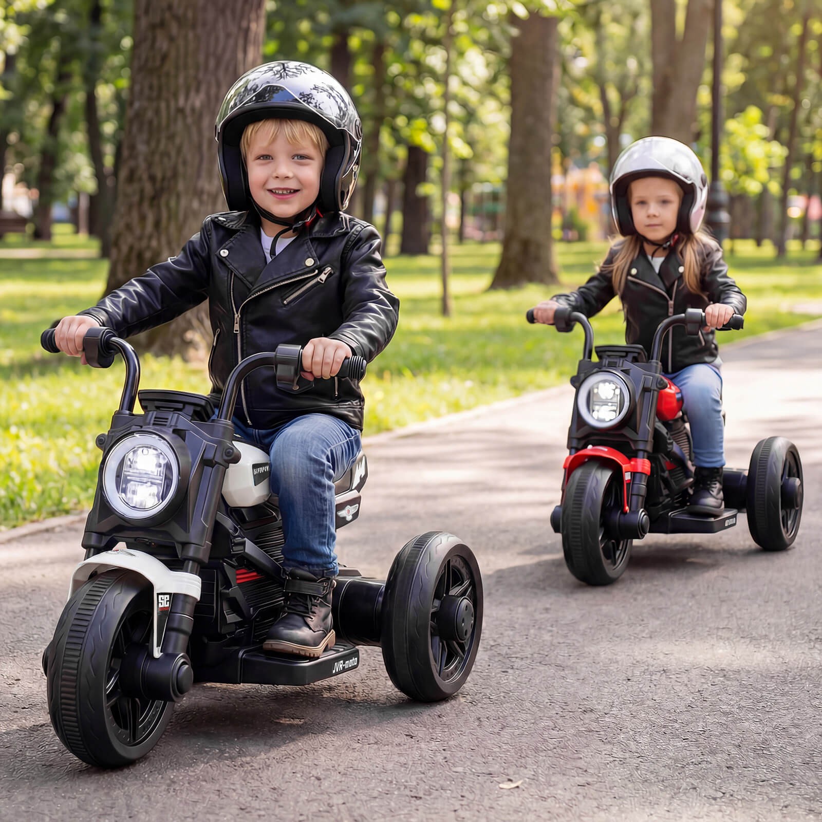 6V Kids Motorcycle w/Song,Story,LED Headlights,Accelerator Pedal&3 Wheels,White