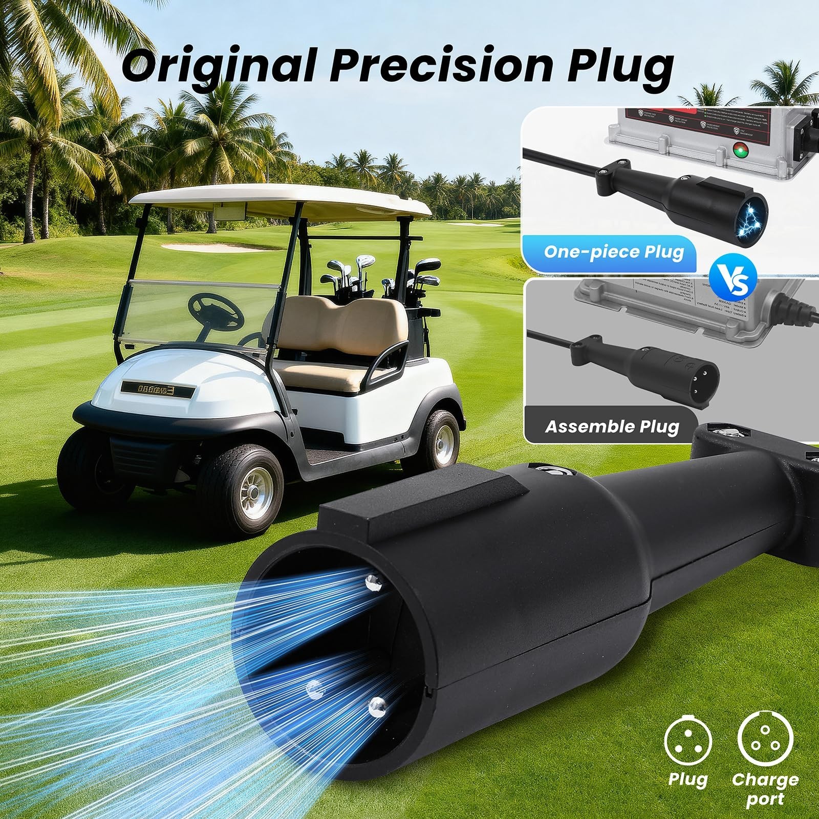 48V 15A Golf Cart Battery Charger for Club Car 3-Pin Round Plug,Smart Charger…