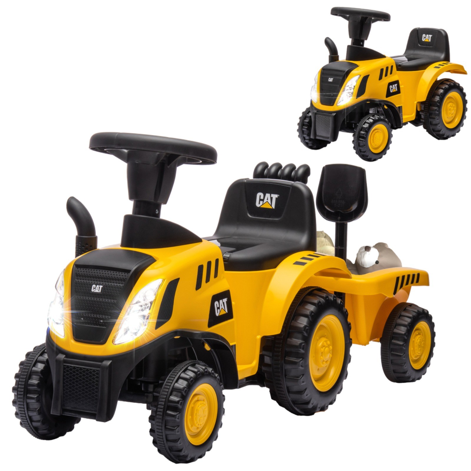 Qaba 2 in 1 Ride on Tractor Excavator Shovel Detachable Trailer 18-36M Yellow