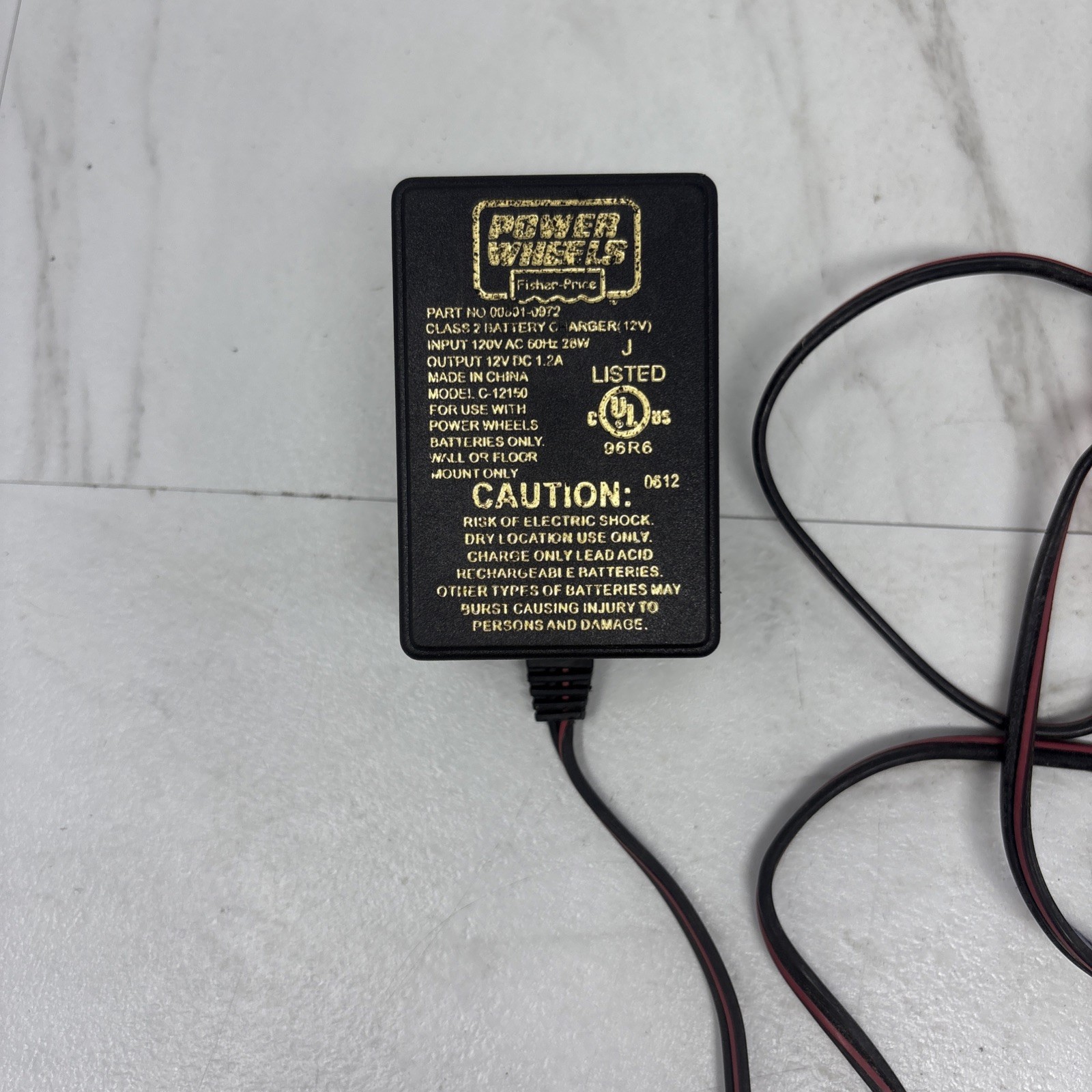 Genuine OEM Power Wheels 12 Volt Battery Charger Part No. 00801-0972.