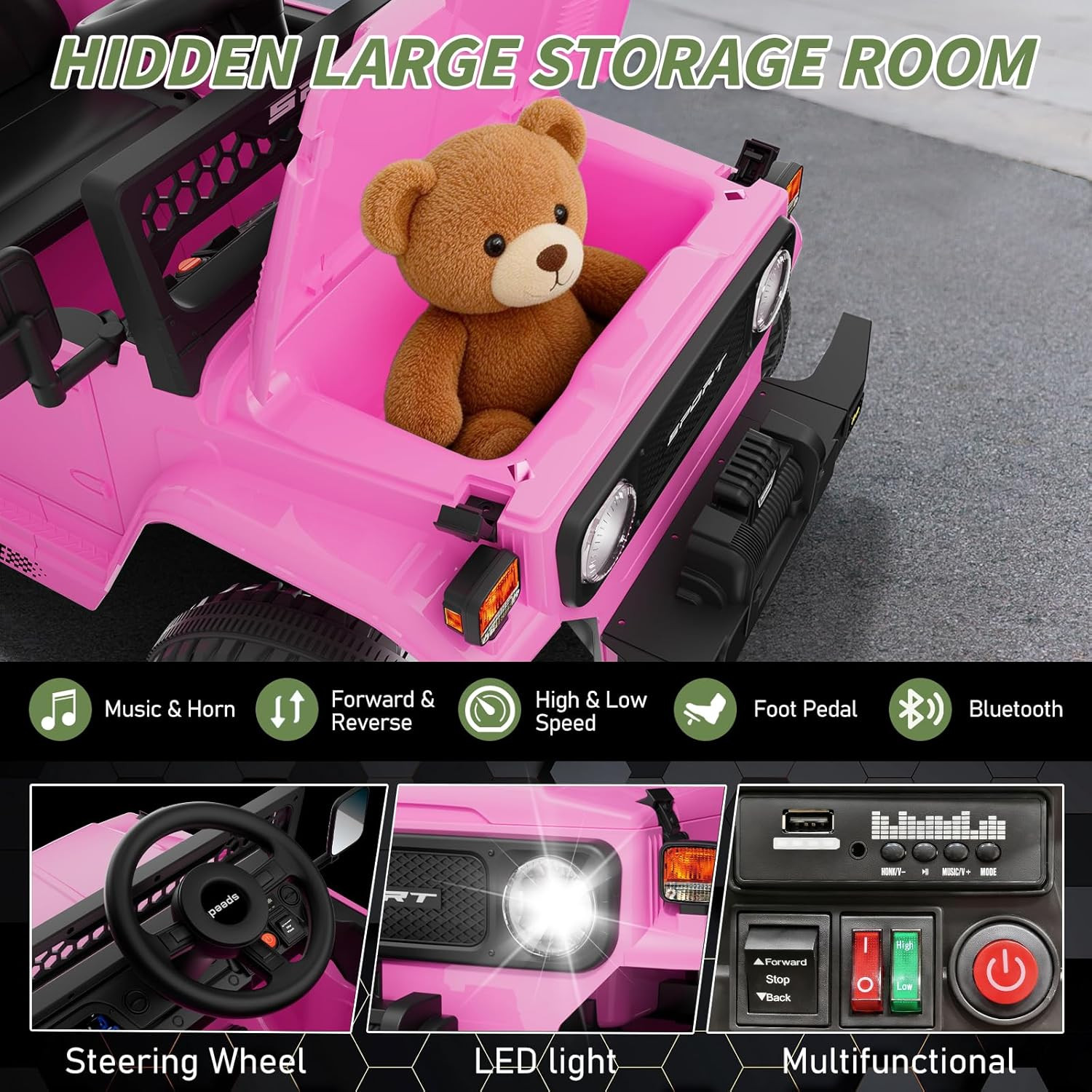 12V 7Ah Ride on Car with Remote Control for Girls,3 Speeds,Outdoor Electric Car