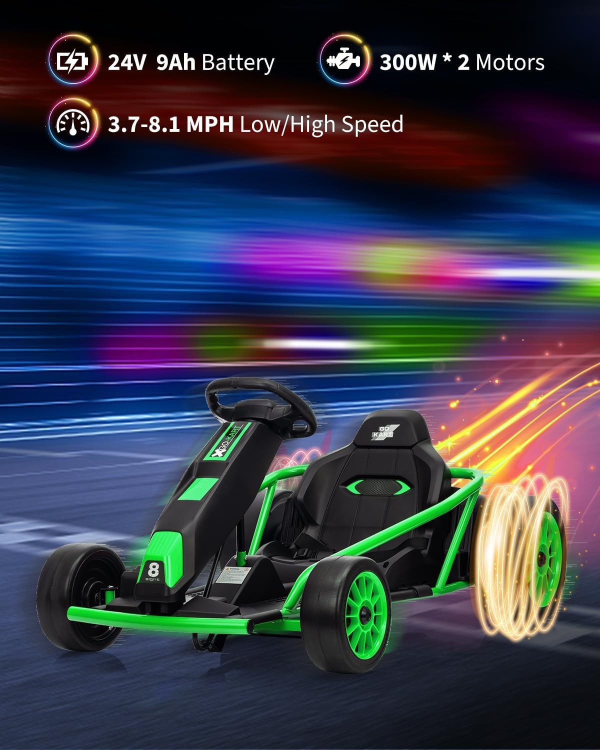 Ride On Go Kart for Kids,Fast Drifting Circling Car,Electric Ride Toy Slow-Green