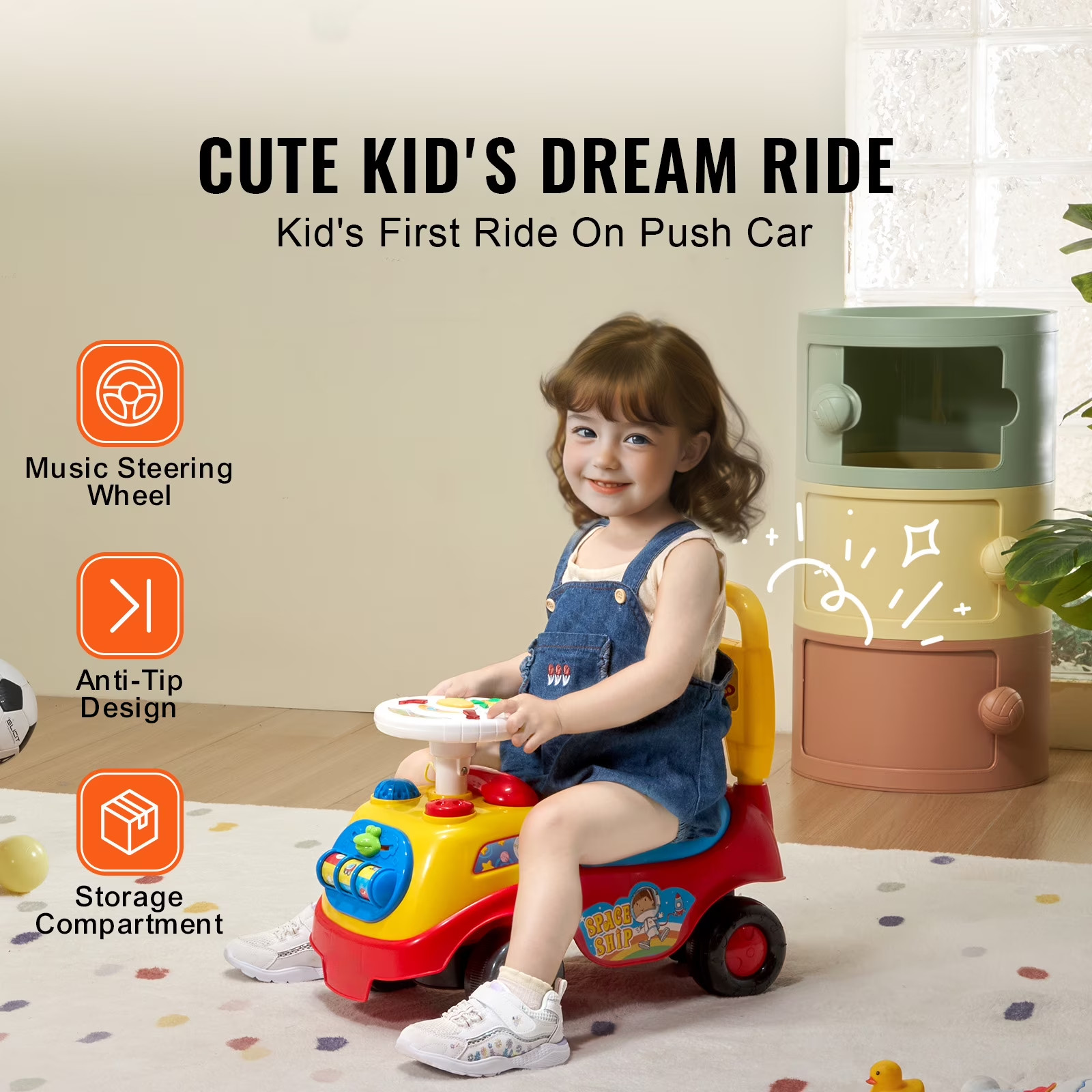 Kids Ride On Toy Toddler Push Car Under Seat Storage Compartment Multicolor