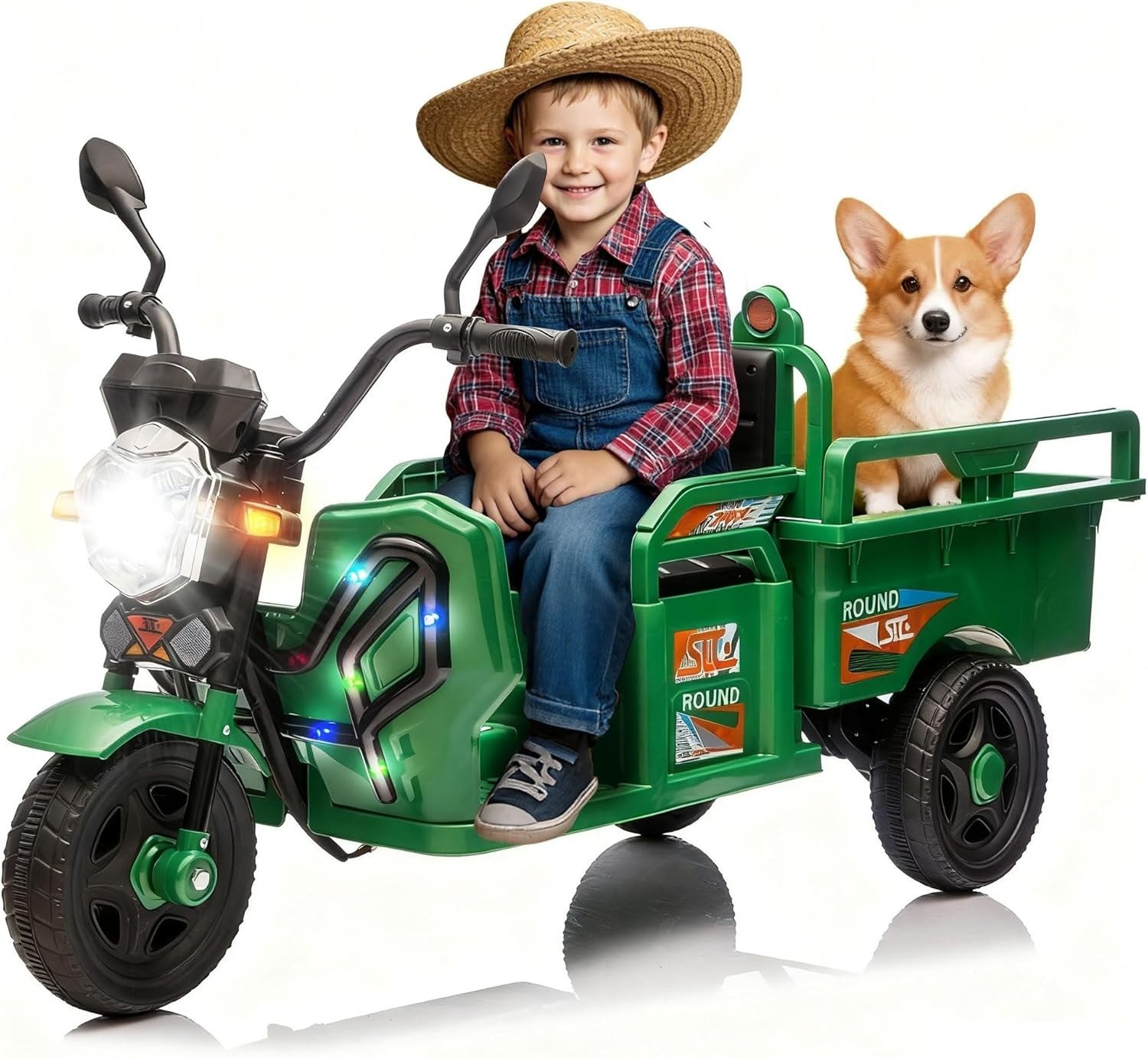 12V Kids Ride on Tractor with Cargo Bed Electric Dump Truck with LED Light Music