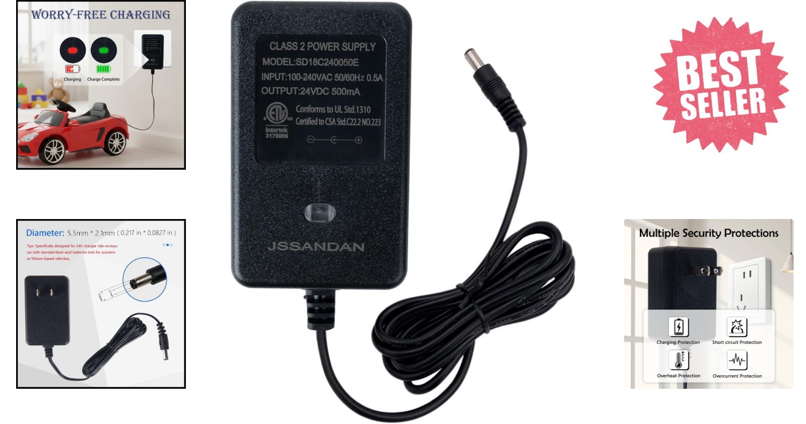 Effortless Charging: 24 Volt Kids Battery Charger for Ride-On Cars & Strollers