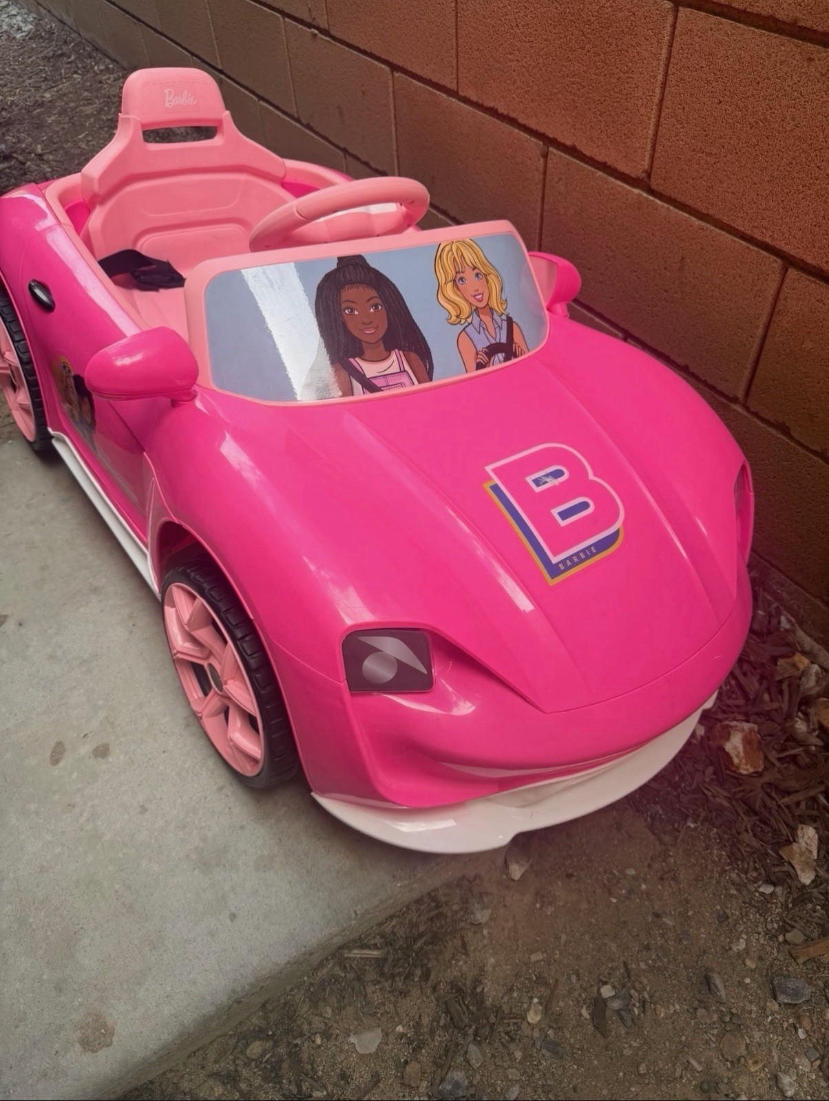 Barbie Pink Battery Ride-On Convertible Car w/ Belt & Steering Wheel