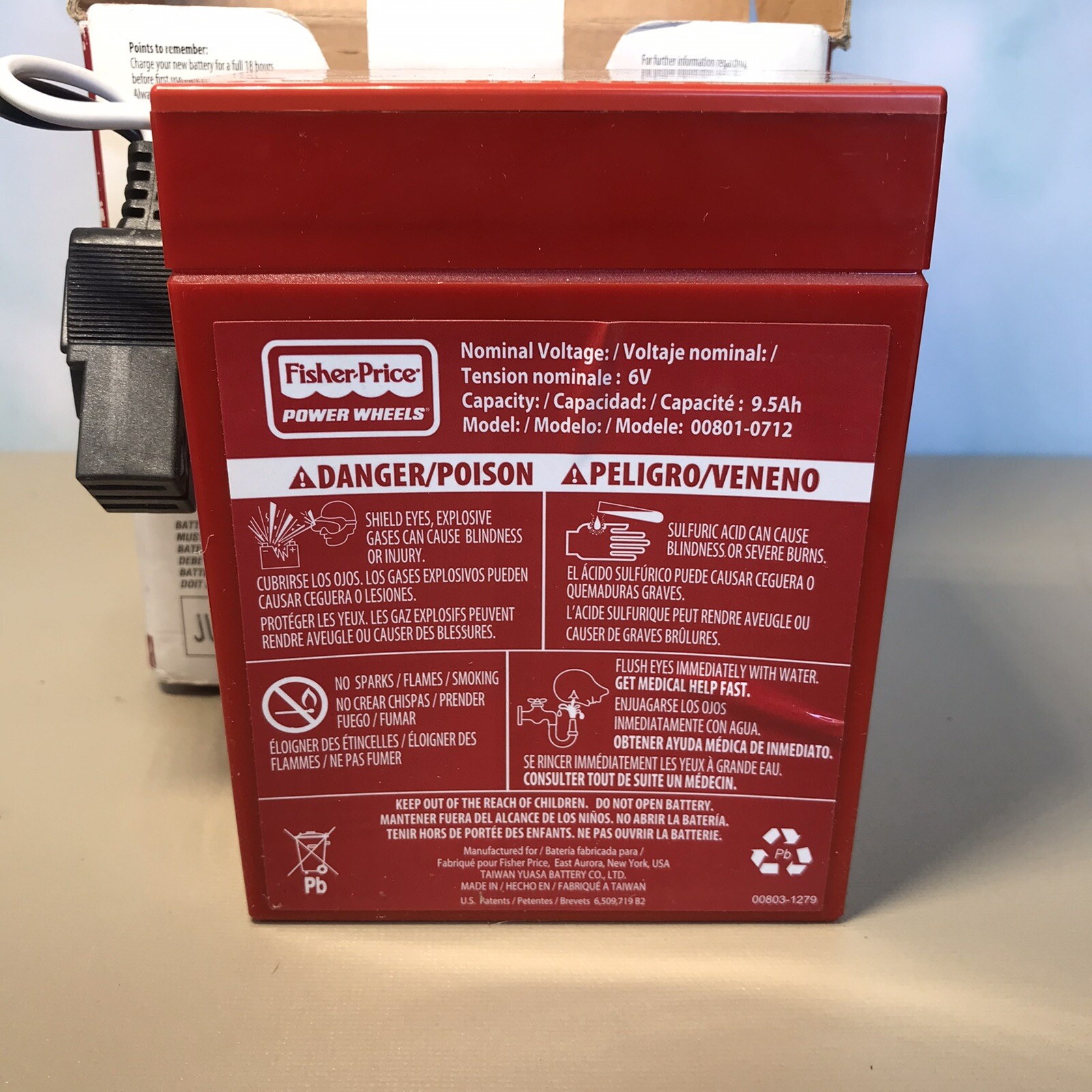 Fisher-Price Power Wheels 6-Volt Rechargeable Red Battery 2016 Manufacturer Date
