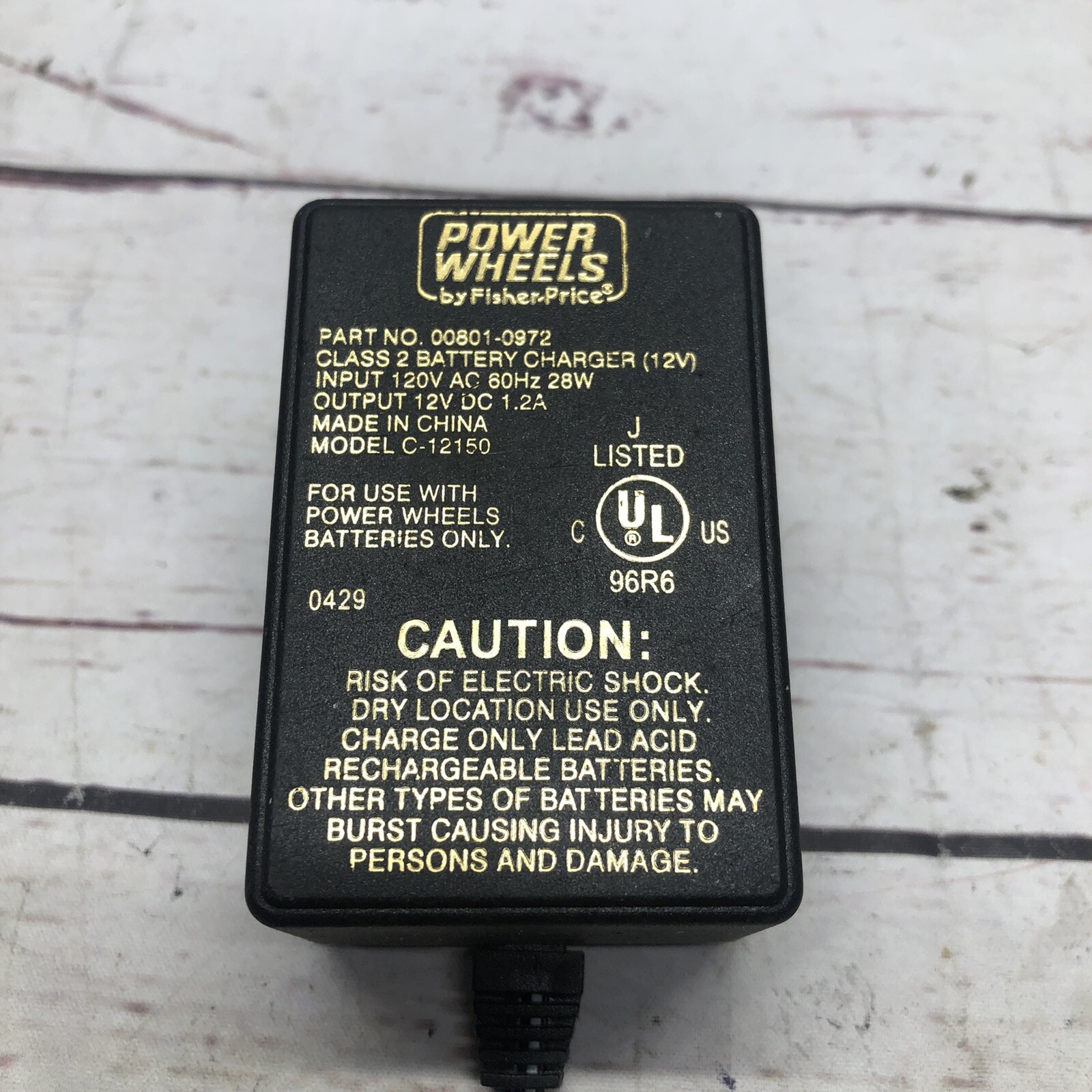 Fisher Price Power Wheels Battery charger 12V 1.2A 00801-0972 Model C-12150