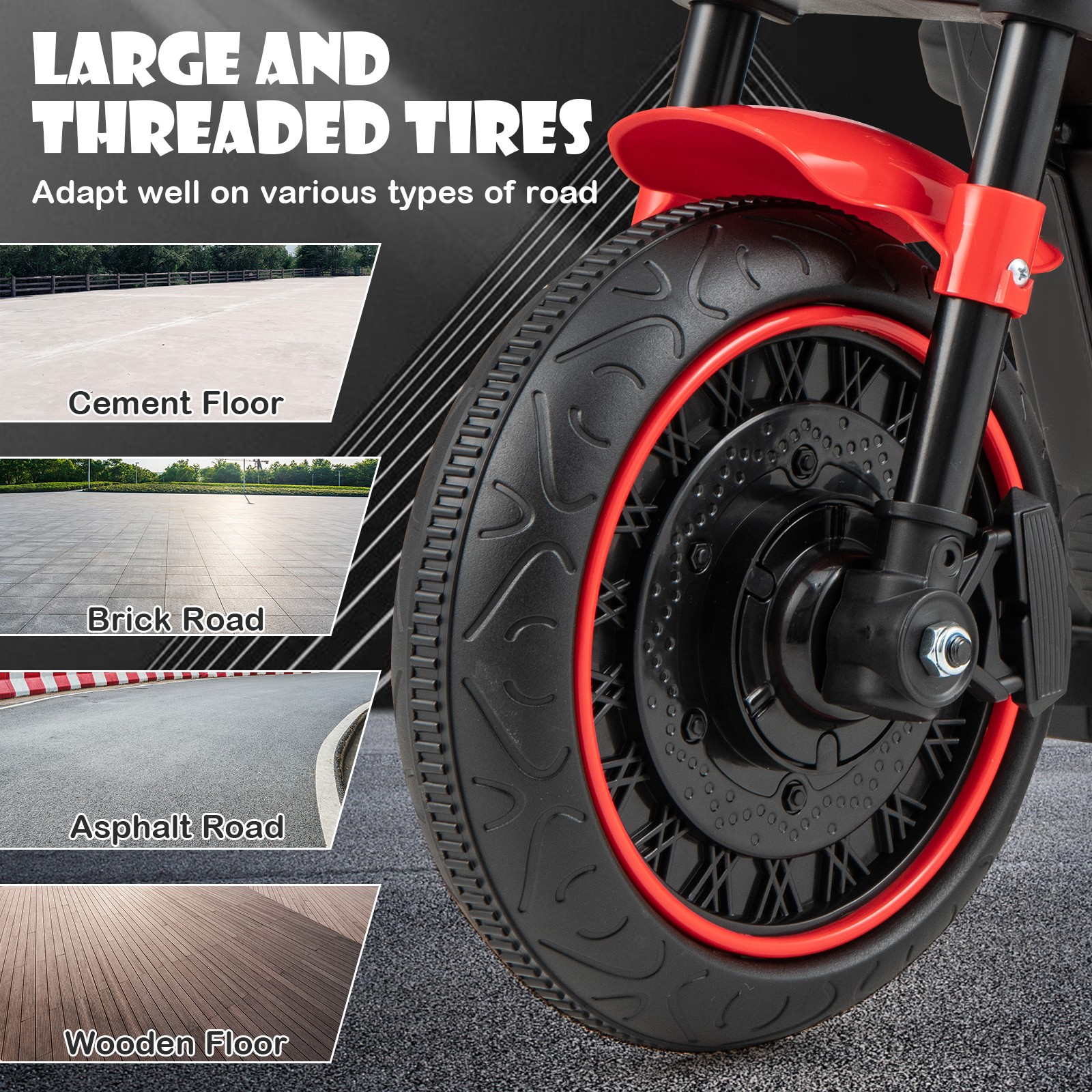 6V Kids Electric Motorcycle w/ Training Wheels LED Headlights Music Board Red