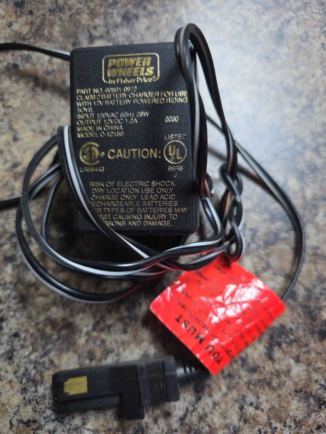 Fisher Price Power Wheels 00801-0972 Class 2 Battery Charger 12V 1.2A C-12150