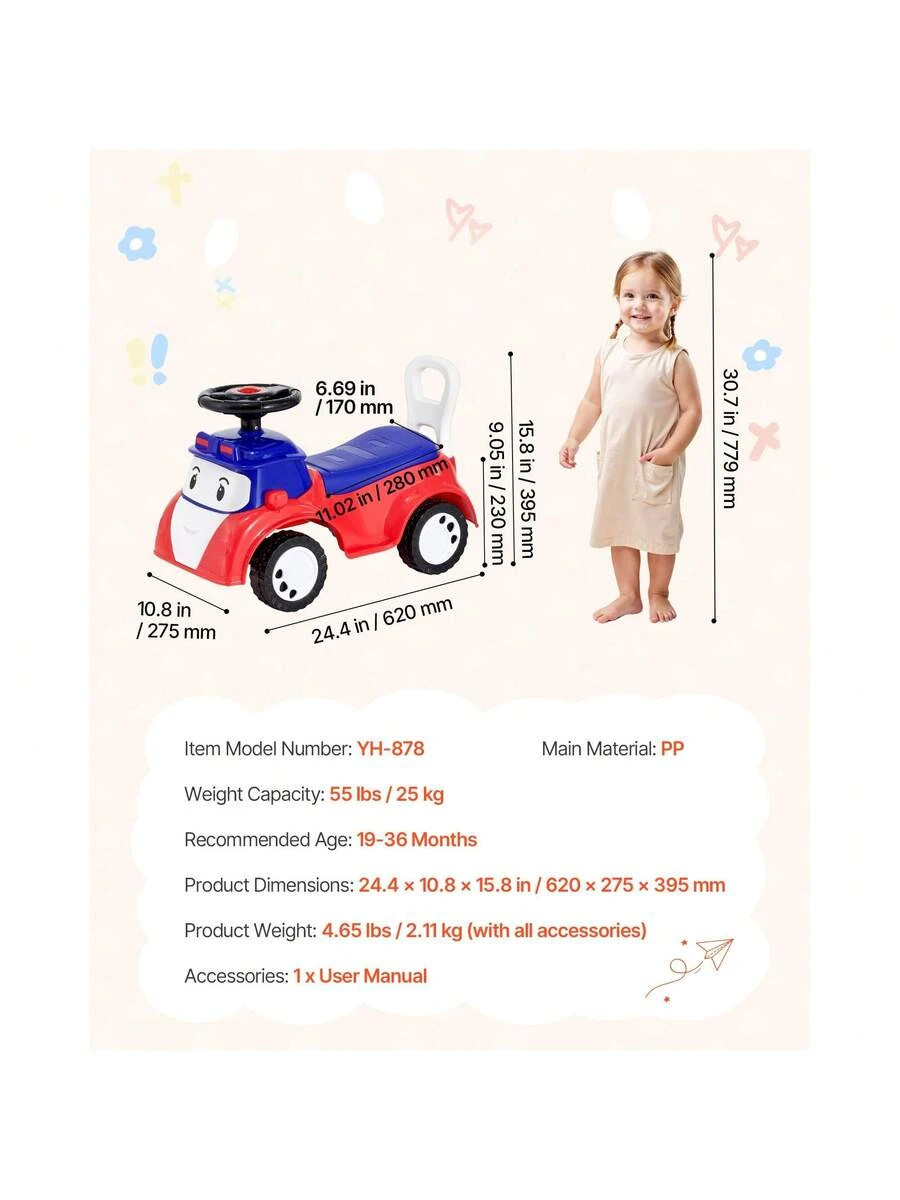 Ride On Push Car Toddler 19-36 Months Music Storage 55lbs Boys Girls