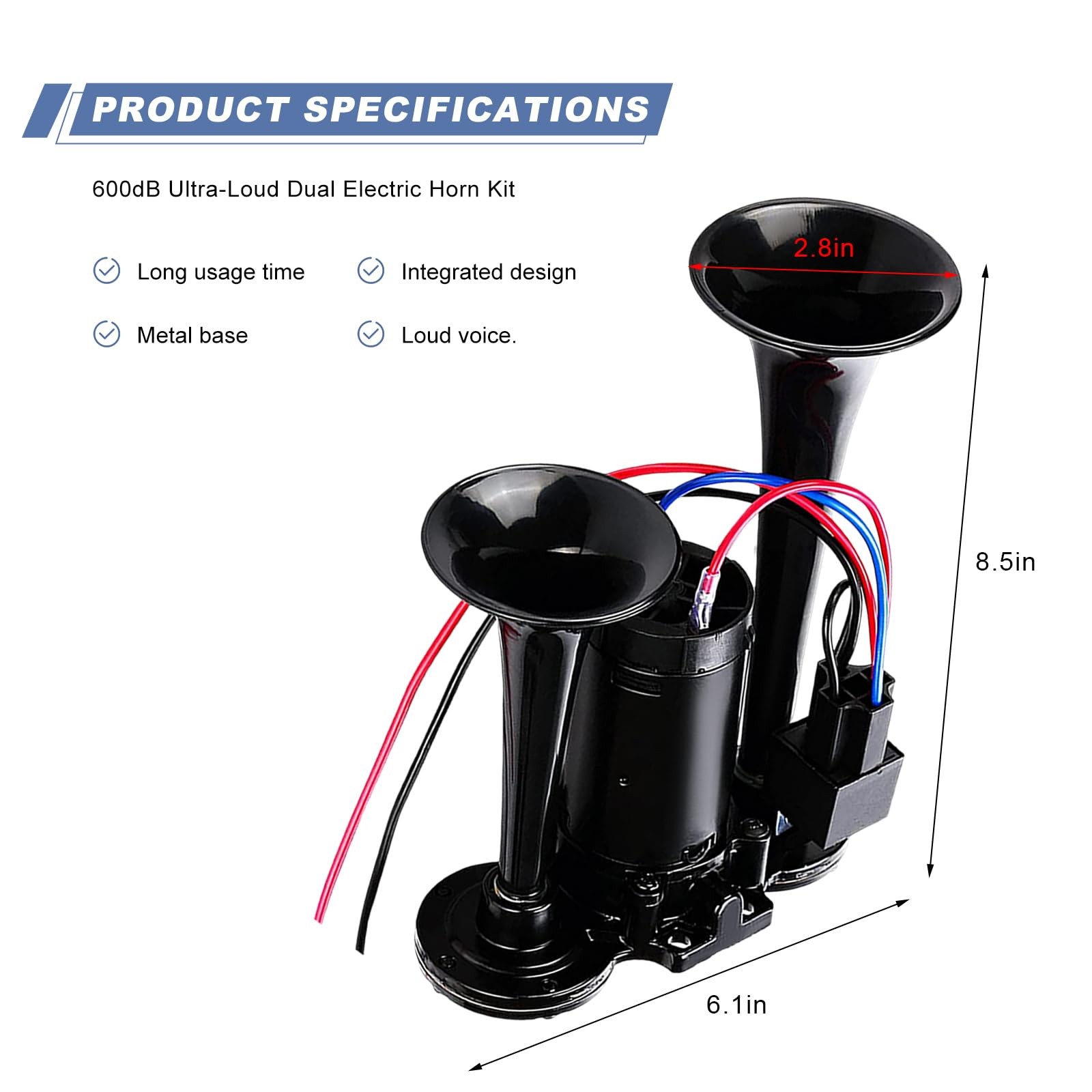 12V Car Air Horn, 120DB Super Loud Dual Trumpets Air Horns Kit with Compresso…