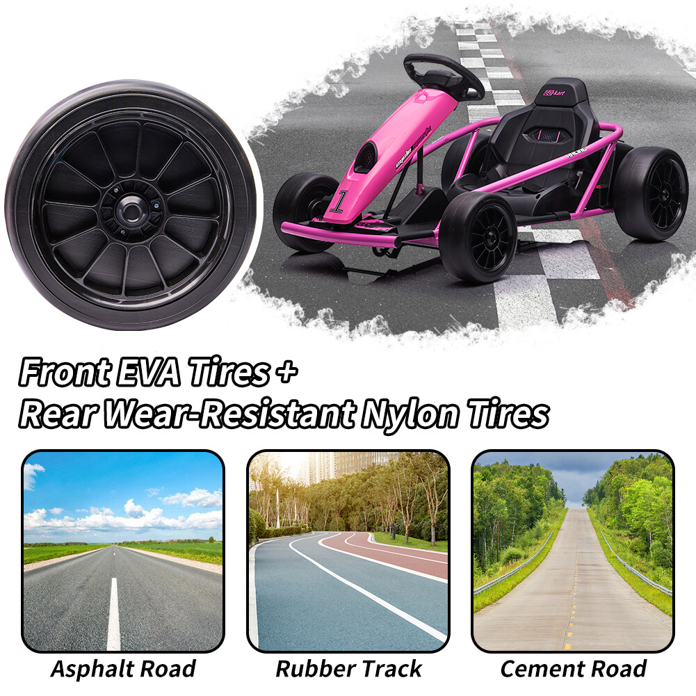24V 9Ah Kids Ride On Go Kart Toy 8MPH High Speed Drifting Car w/ Powerful Motors