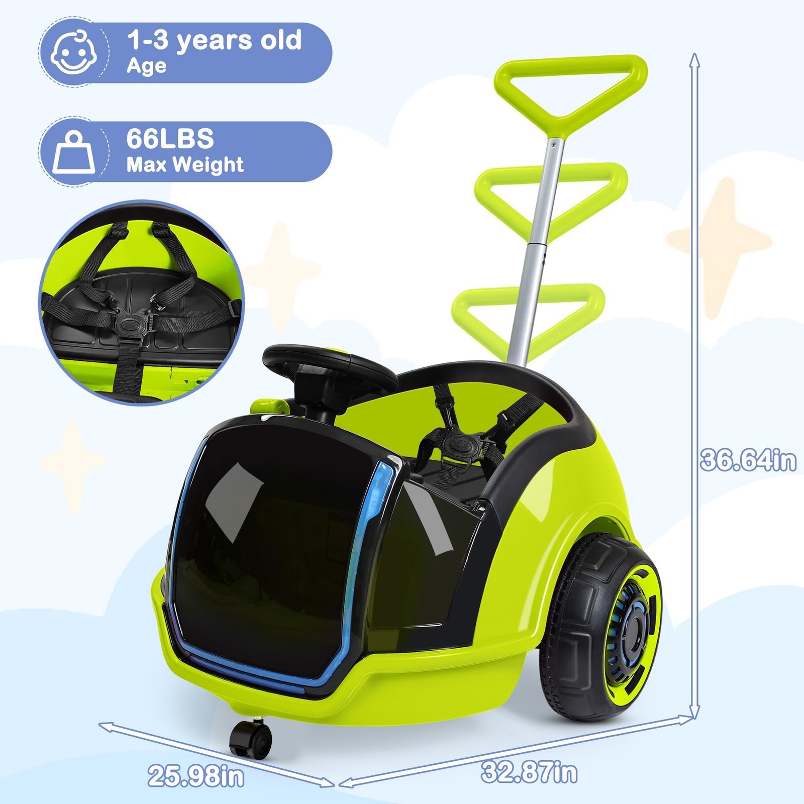 ANPABO 3-in-1 Electric Push Ride On Car, 12V Kids Ride On Toy w/Remote Contro…