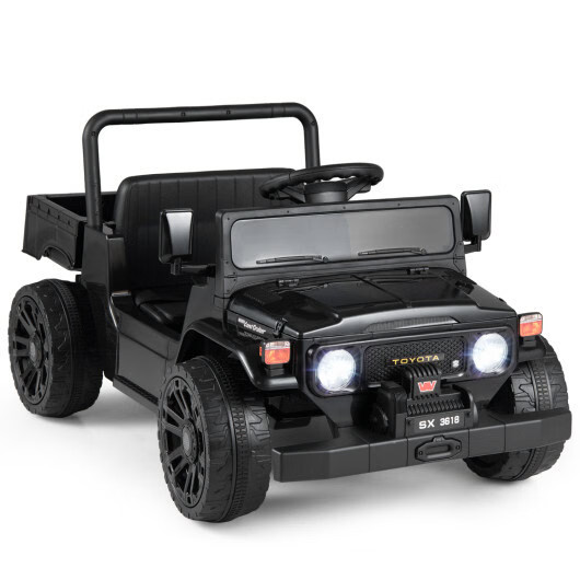12V Electric Ride On Truck with Dump Bed and Music Licensed Toyota-Black – Color