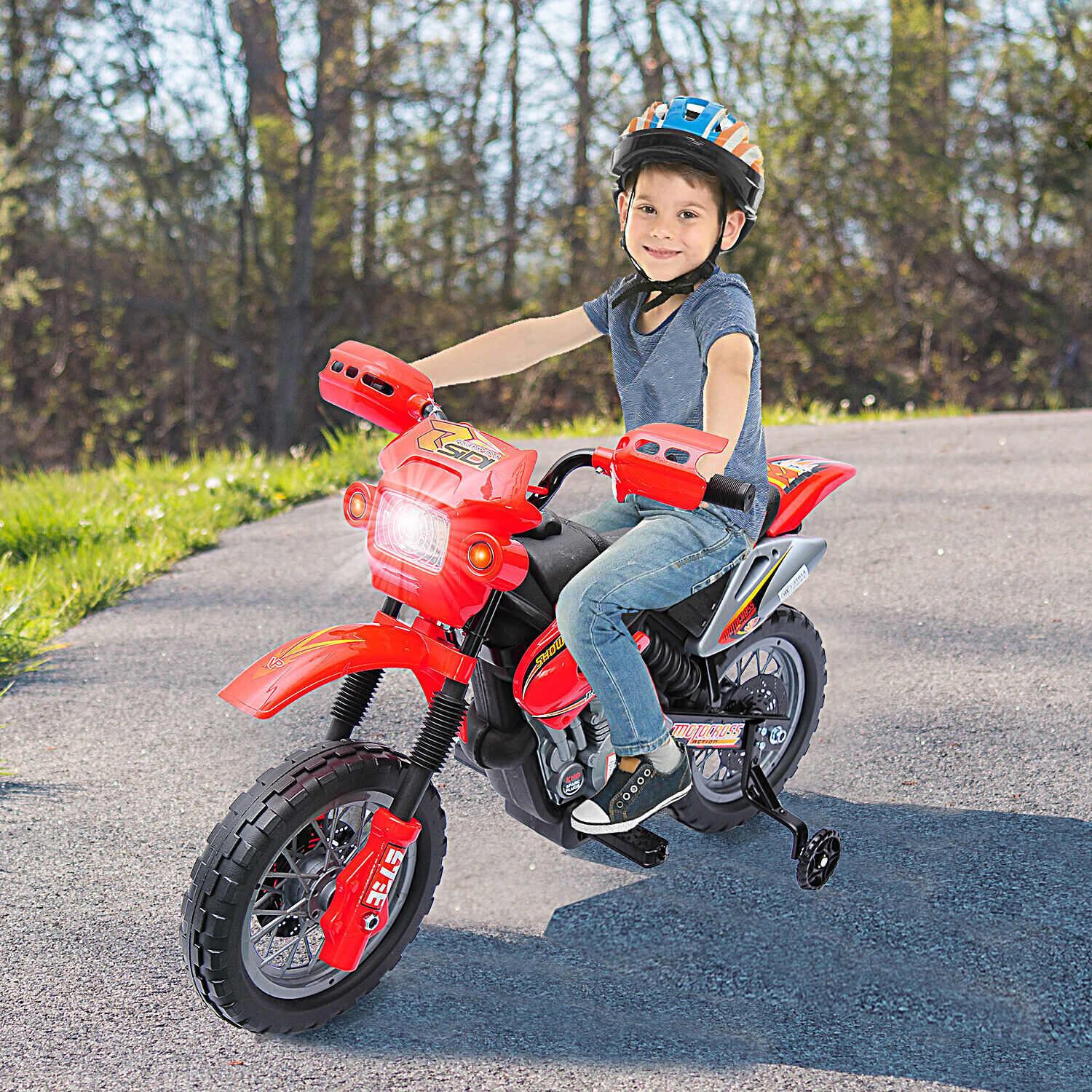6V Electric Kid Ride on Car Dirt Bike Battery Motorcycle Toy w/ Training Wheels