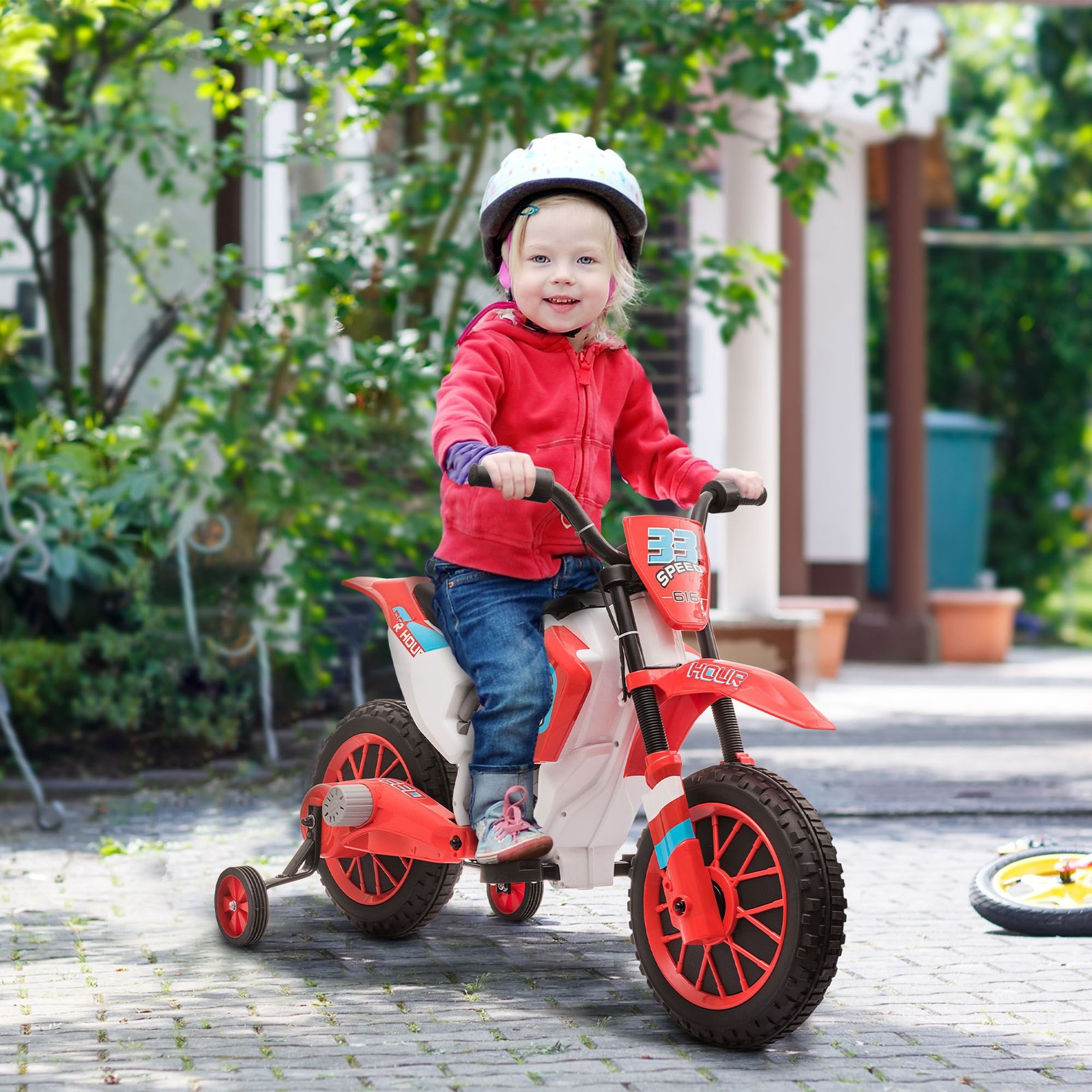 Kids 12V Electric Motorcycle Ride-On 42×20.25×26.75in Color Red