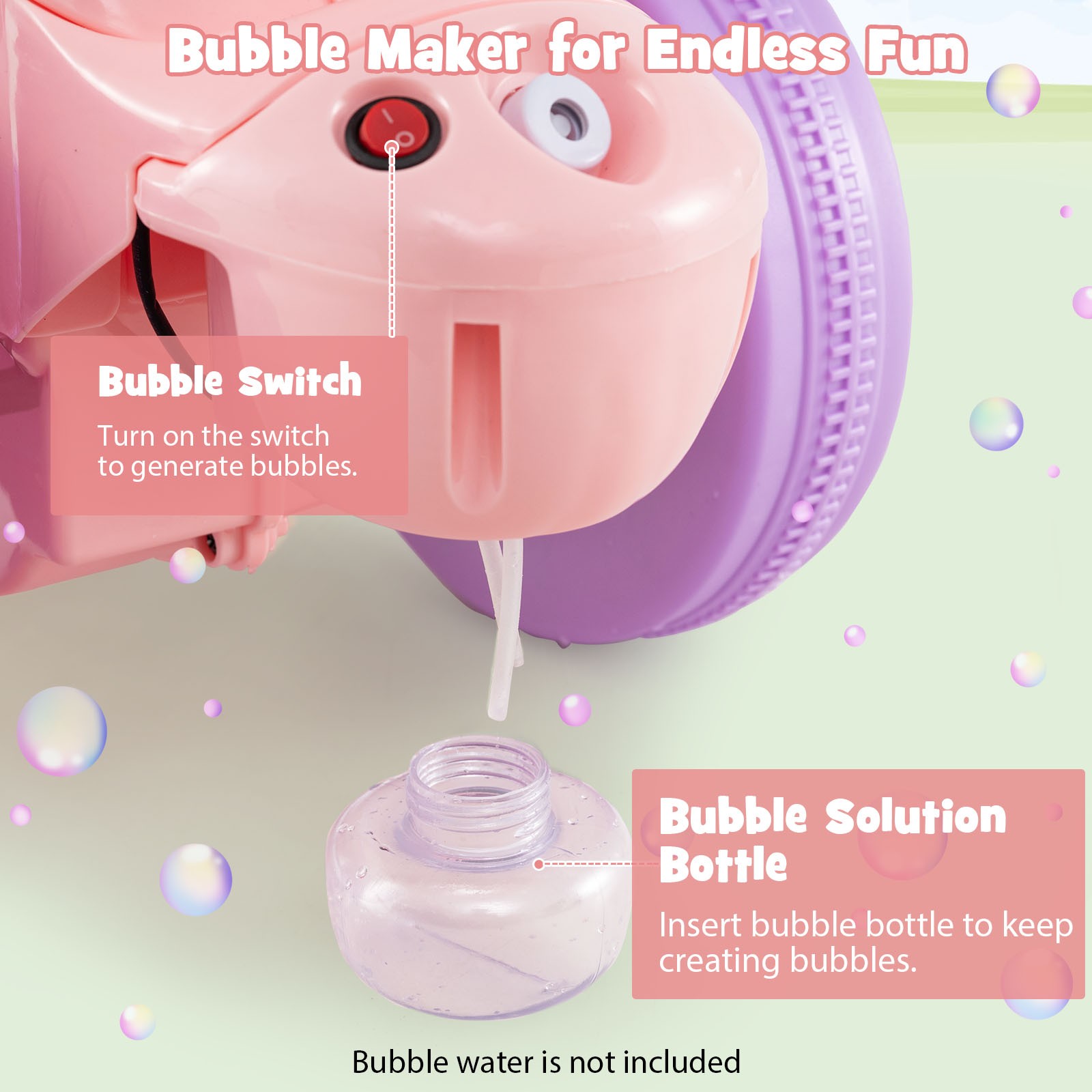 6V Kids Bubble Car Electric Ride on Motorcycle w/ Music Button & LED Headlight