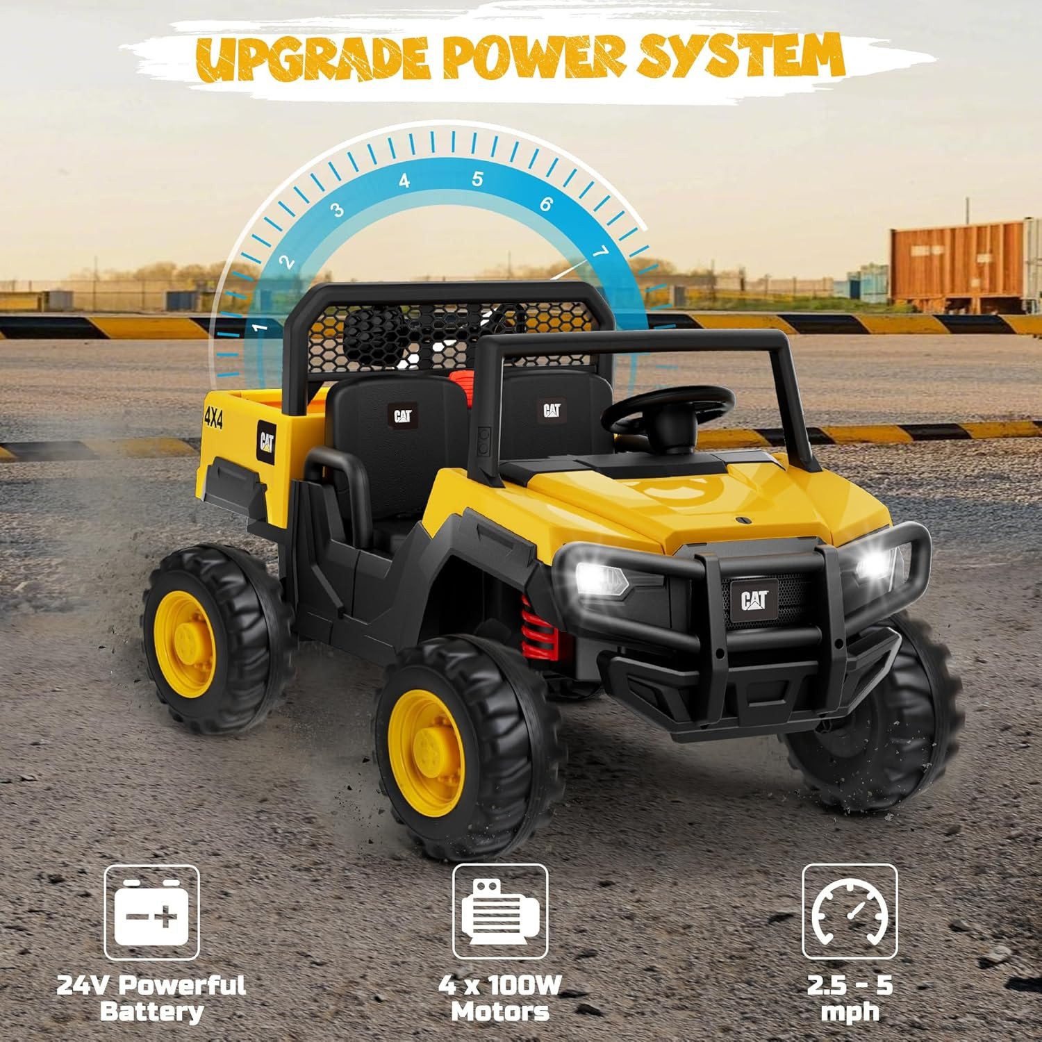 2 Seater Licensed Caterpillar Ride on Dump Truck, 24V Ride on Toys with 4×100W M