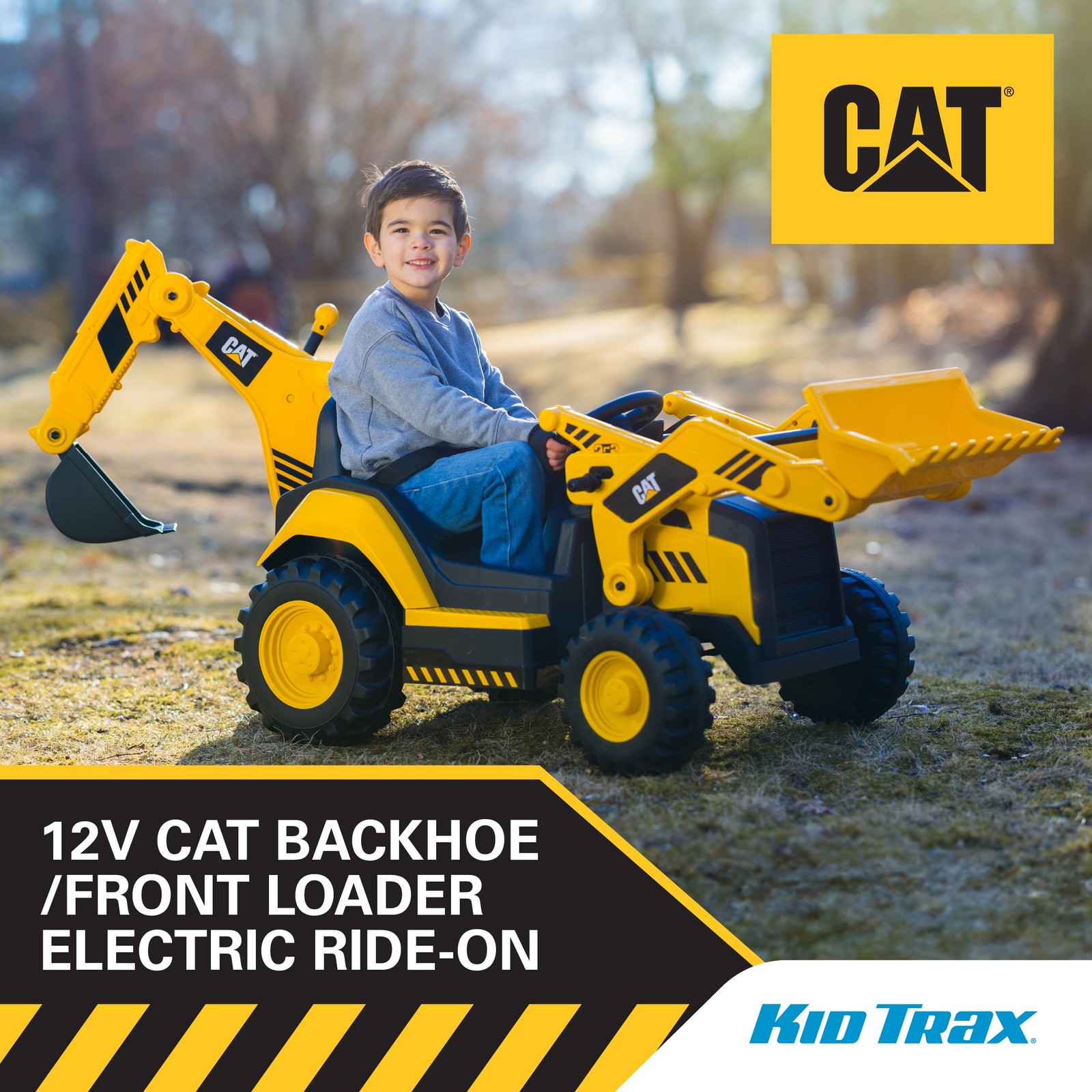 Kids Ride On Toy CAT Excavator Backhoe Front Loader Truck 12V Battery Powered