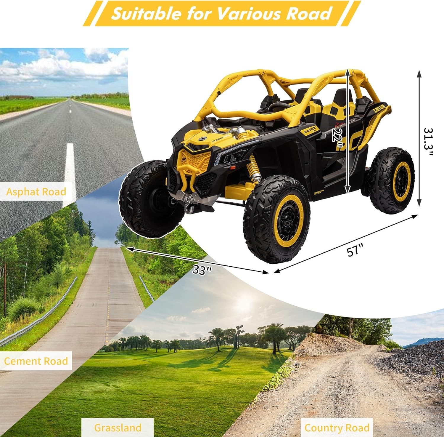 Electric 2-Seater Ride-On UTV for Kids, 24V Dual Battery,4 Motors,Remote Control