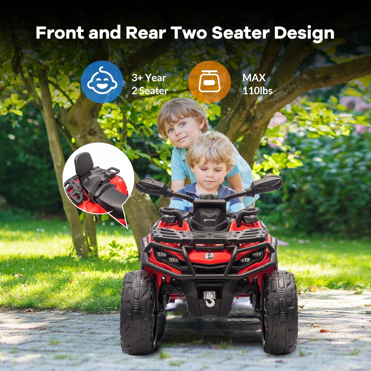 12V 2-Seater Kids ATV with Parent Remote Control, LED Lights & Spring Suspension