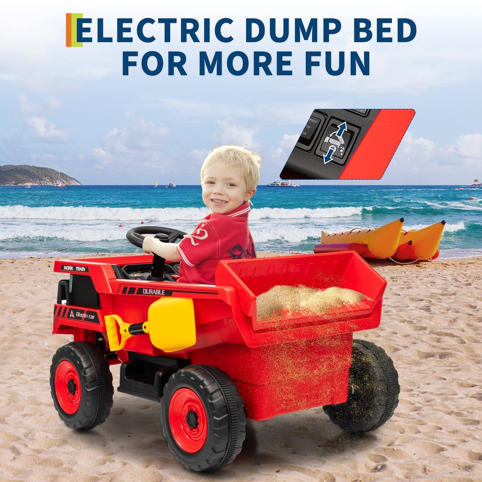 12V Ride On Dump Truck For Kids Electric Ride On Car Toys With Dump Bed & Shovel