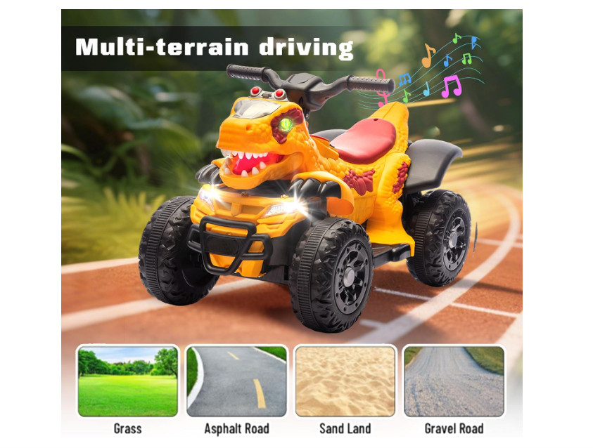 12V Dinosaur Ride-On ATV for Kids, Electric 4 Wheeler Quad Car w/ MUSIC,BT & LED
