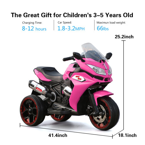 Boy Girl Kids Ride On Dirt Bike 12V Electric Motorcycle Child 3 Wheels Pink RED