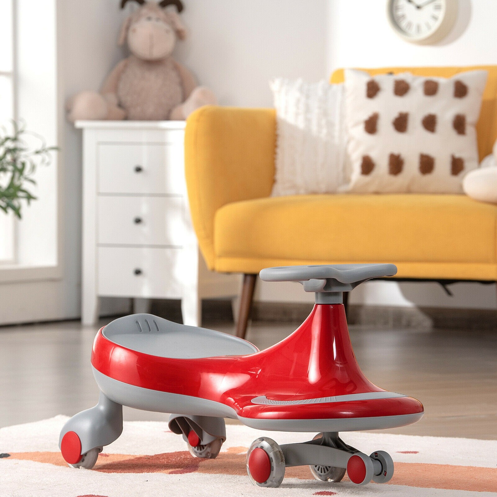 Wiggle Car Ride-on Toy w/ Flashing Wheels for Toddlers & Kids Red