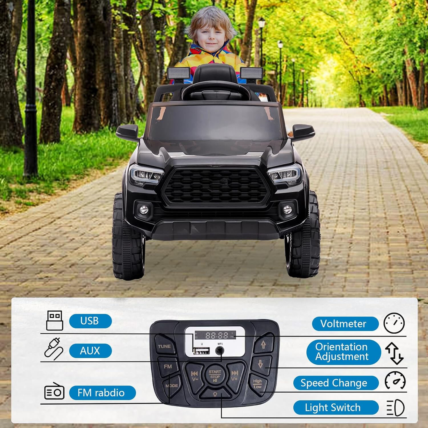 12V Kids Ride-On Car With Parent Remote Control &LED Headlights for 3-6 Year Old