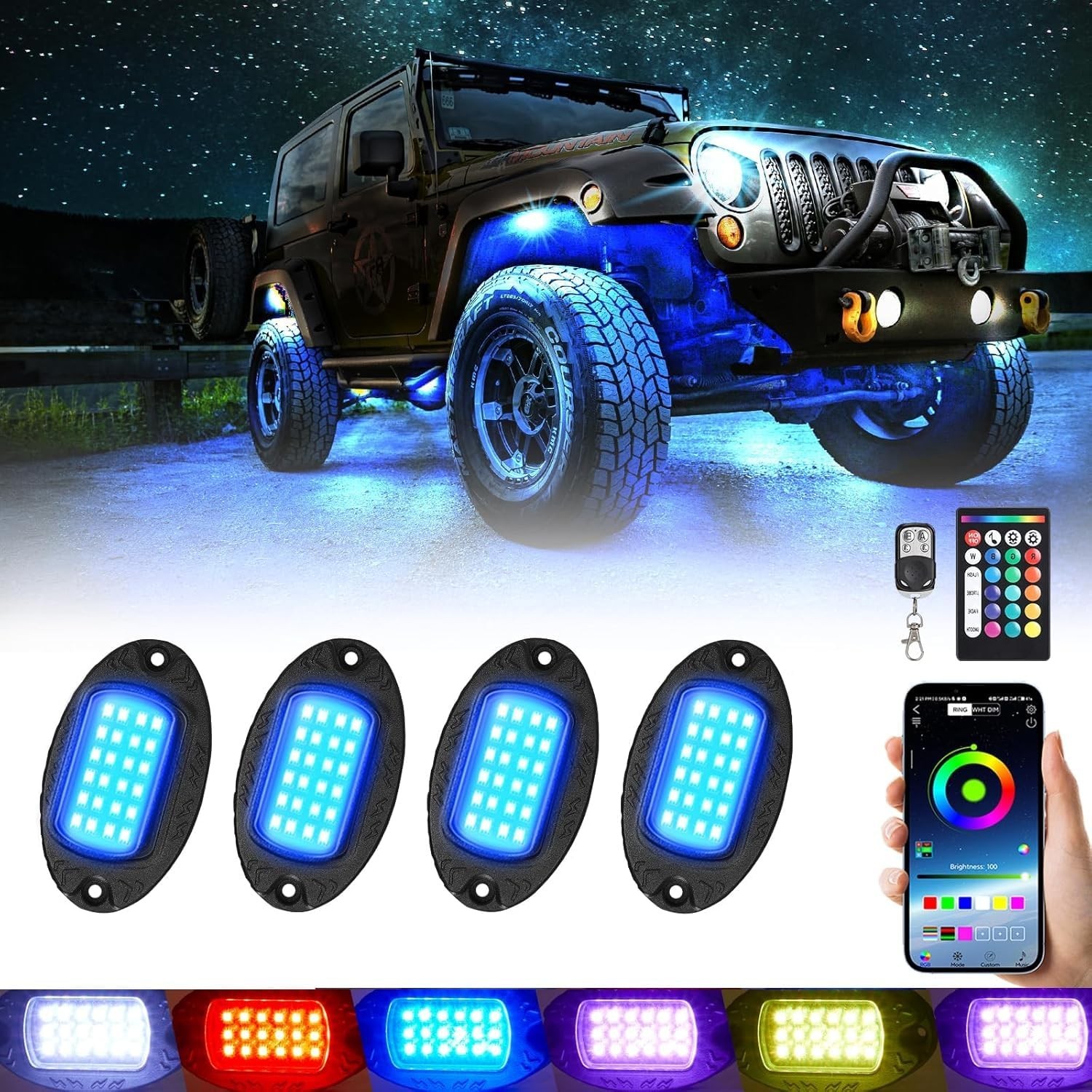 4 Pods Alloy LED Rock Lights for ATV UTV Golf Cart Truck RZR SXS, Waterproof …