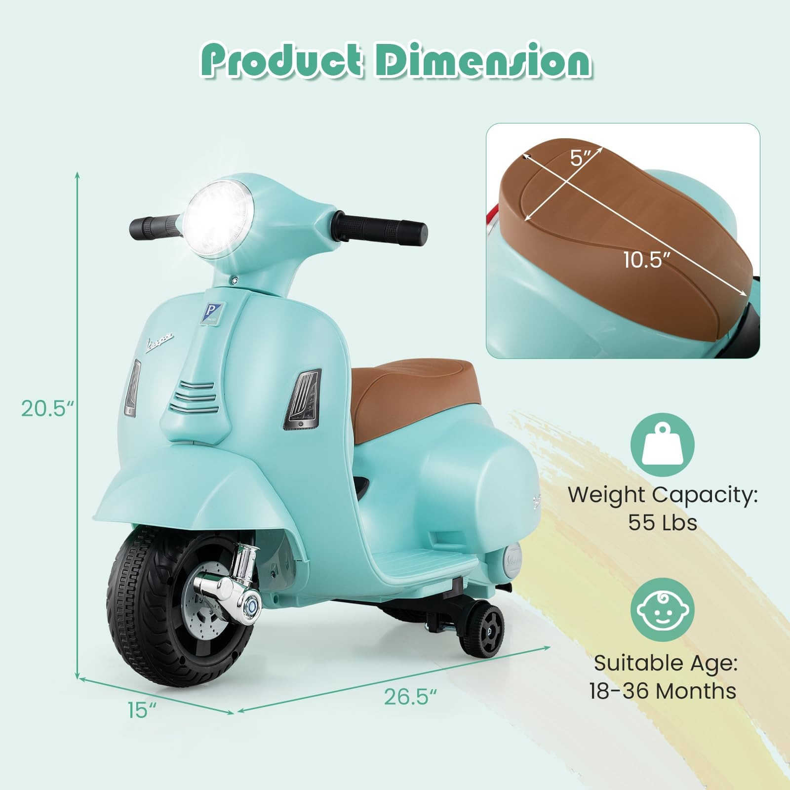 Licensed Vespa Kids Motorcycle by INFANS, 6V Battery Powered Motorbike for To…