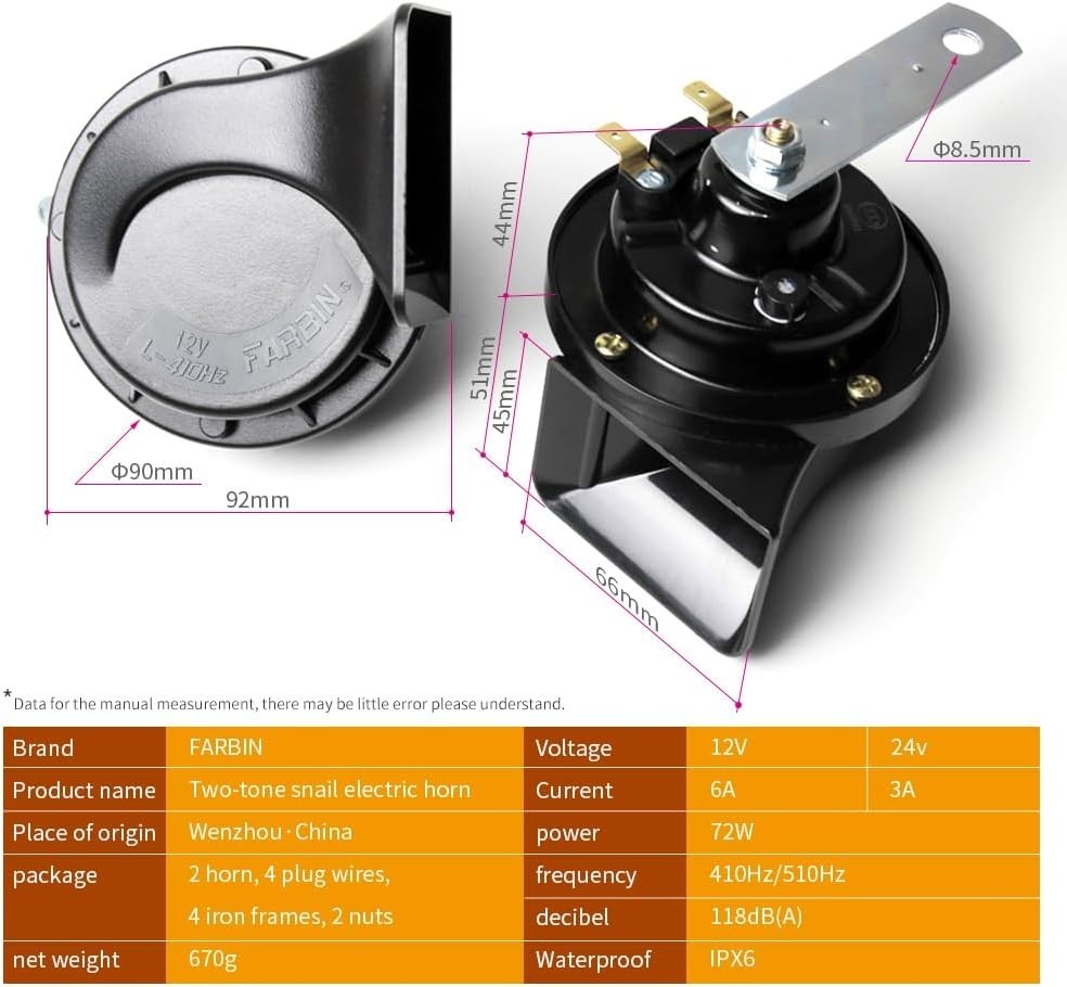 Horns Auto Horn 12V Car -Tone Kit Universal for Any 12V Vehicles Black