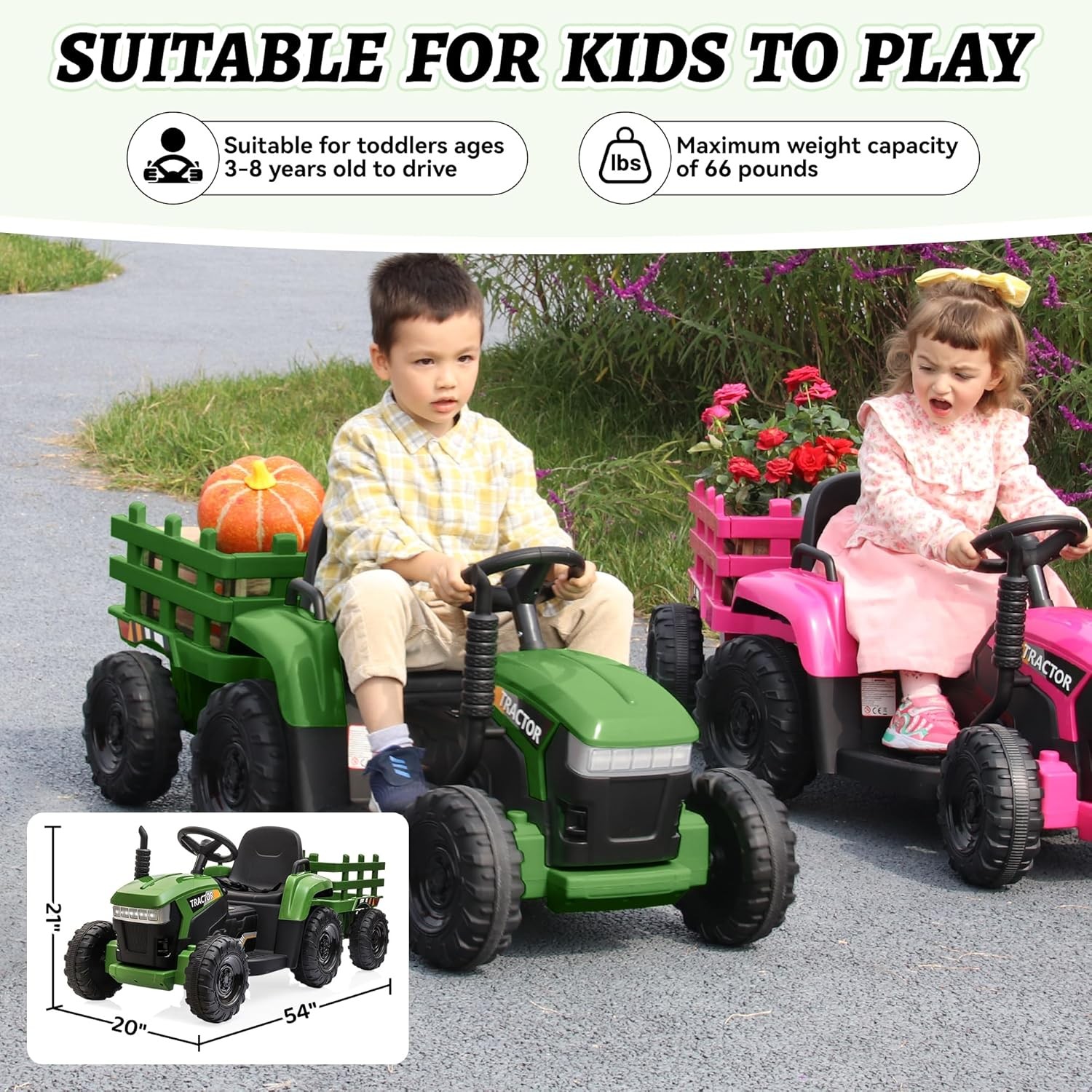 Kids Electric Ride On Toy Tractor Toddlers 12V Battery-Powered Car to Drive 35W