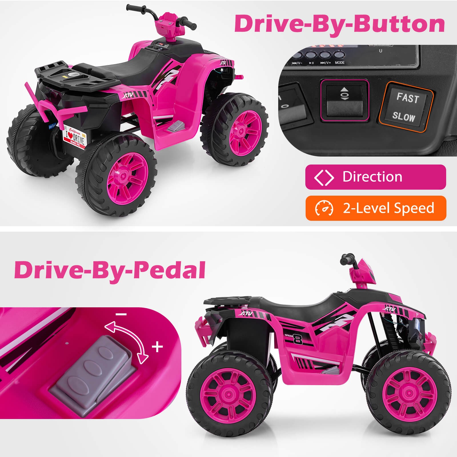 24V Kids Ride-On Electric ATV 4-Wheeler Quad Car with Wireless Connection