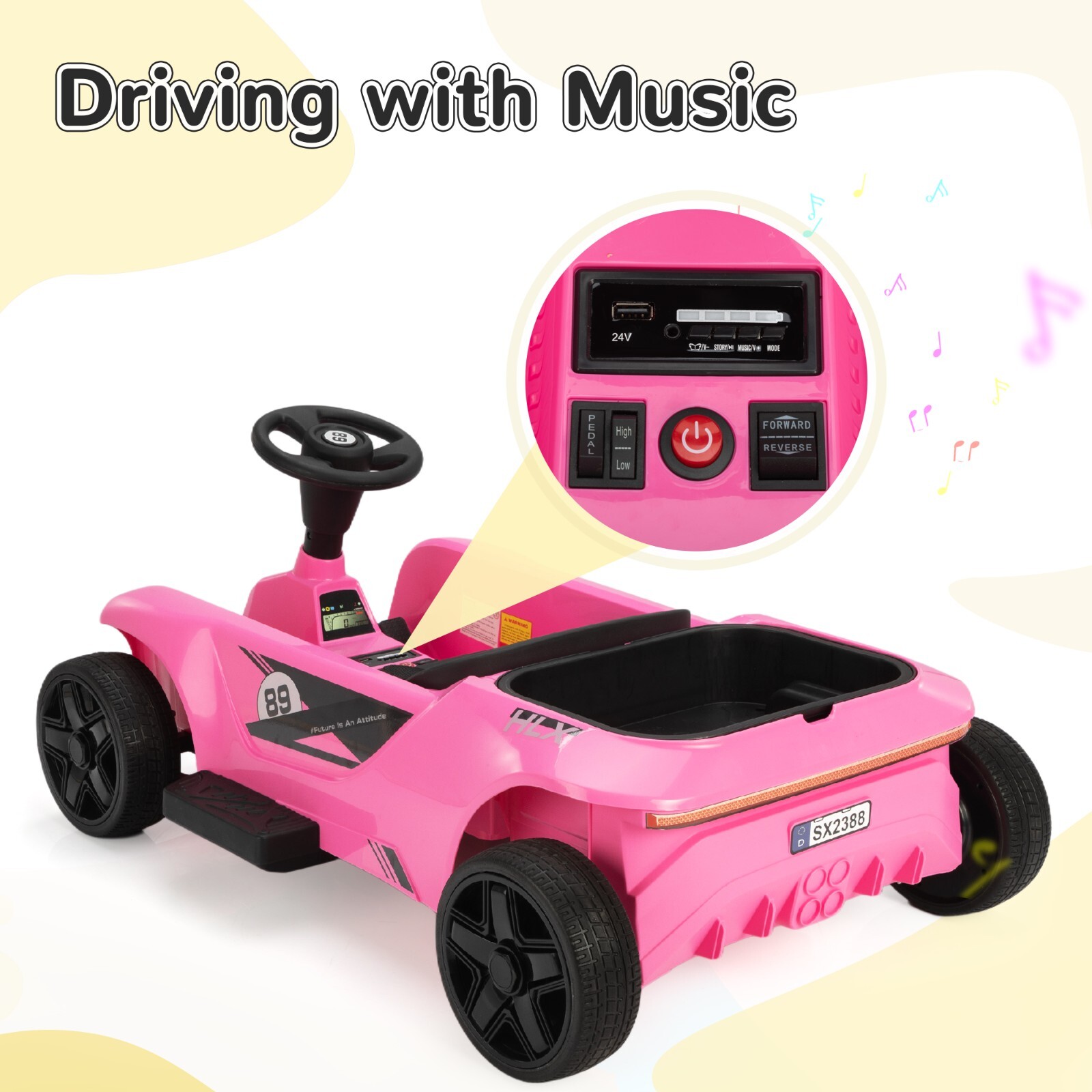 TOBBI 24V 2 Seater Electric Ride on Toys with Remote Control for Kids 3-8 Years