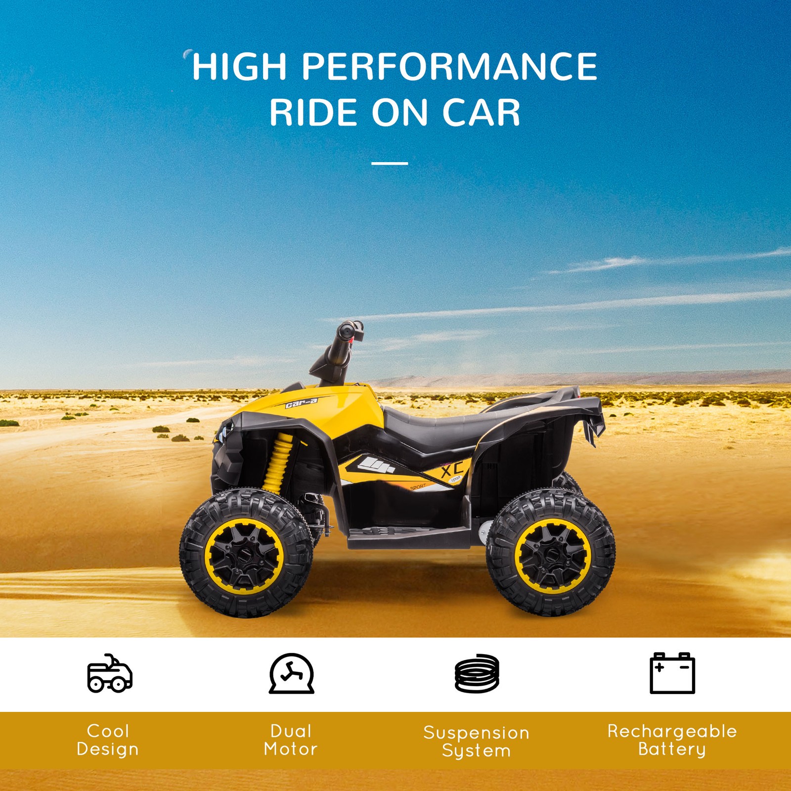4 Wheeler for Kids, Electric ATV, with Music for 3-5 Years Old, Yellow